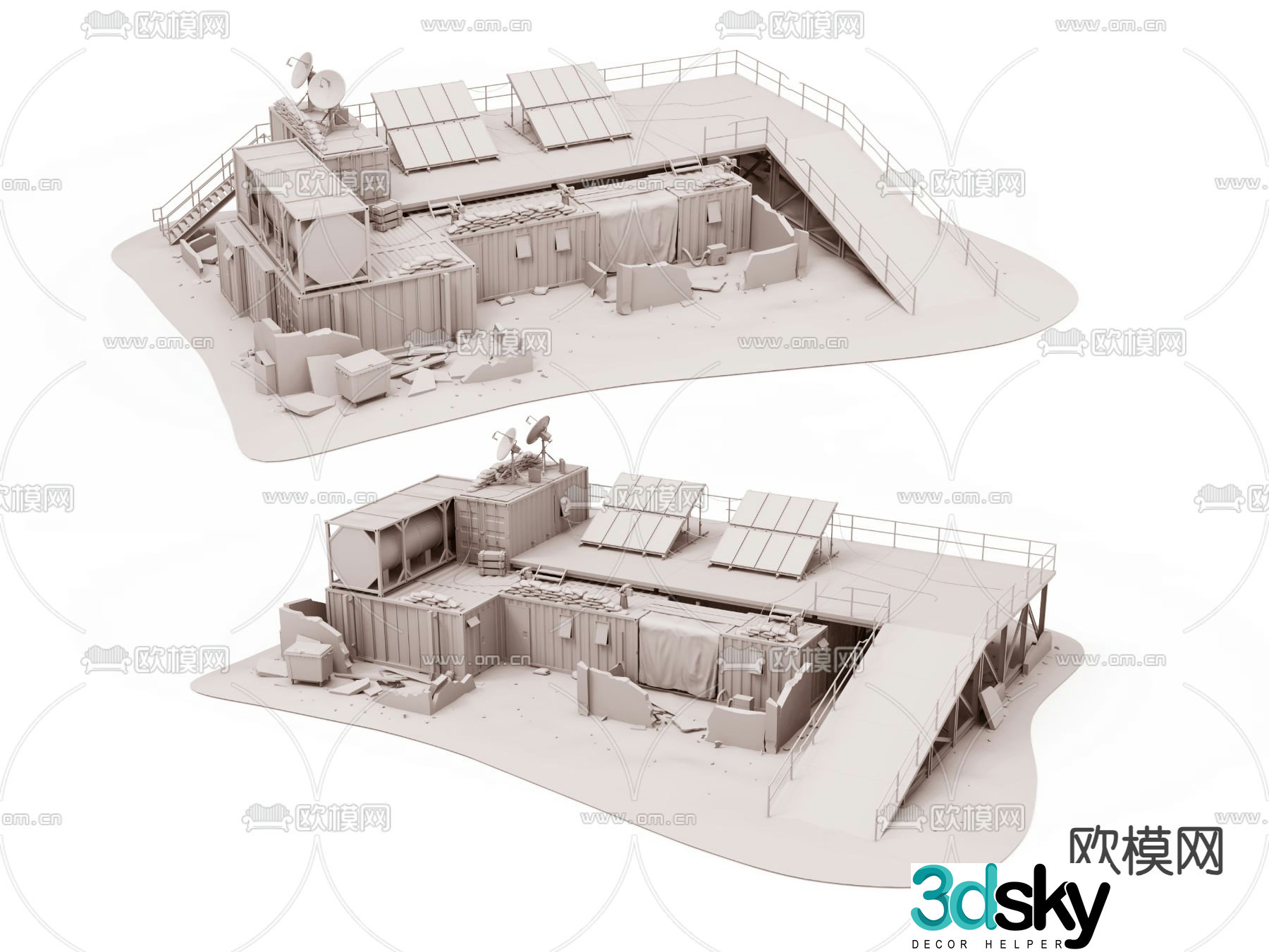 Microscopic scene desert ruins installation 3d model