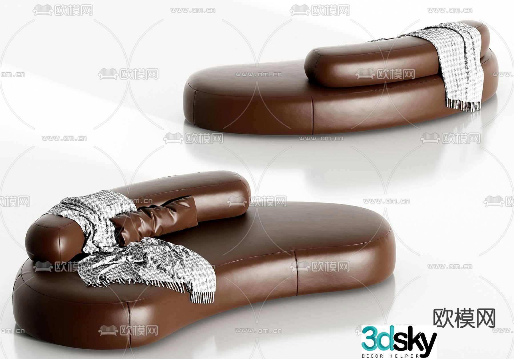 curved sofa leather sofa 3d model