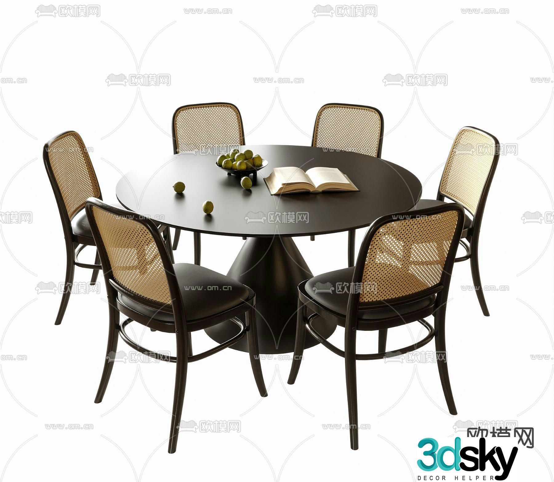 Medieval style dining table and chairs 3d model