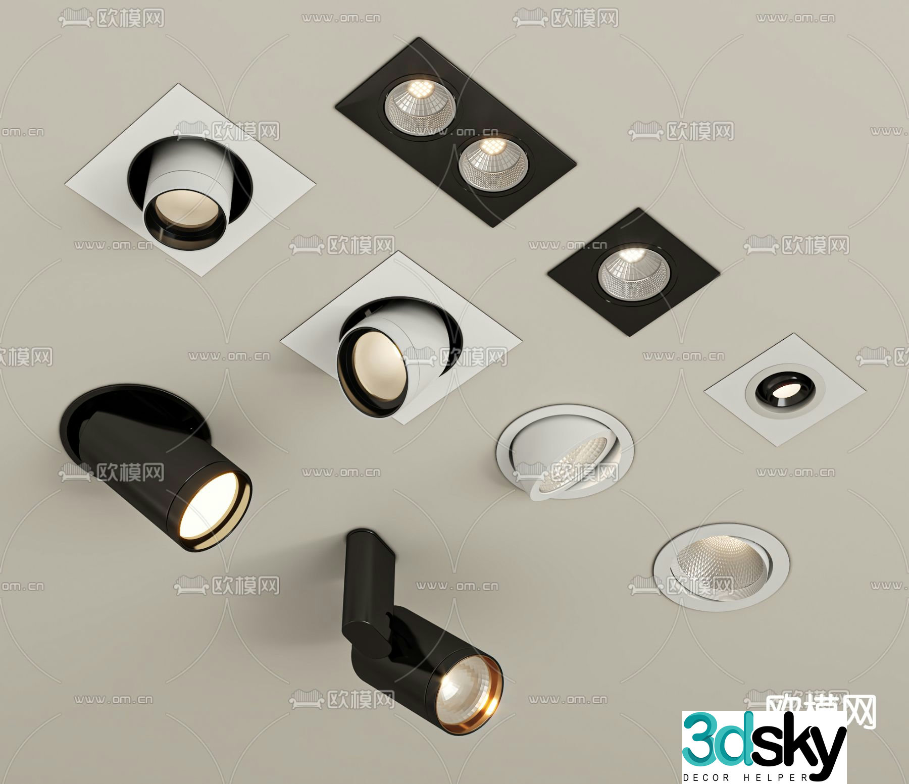 Surface-mounted downlight recessed wall light turn signal 3D model
