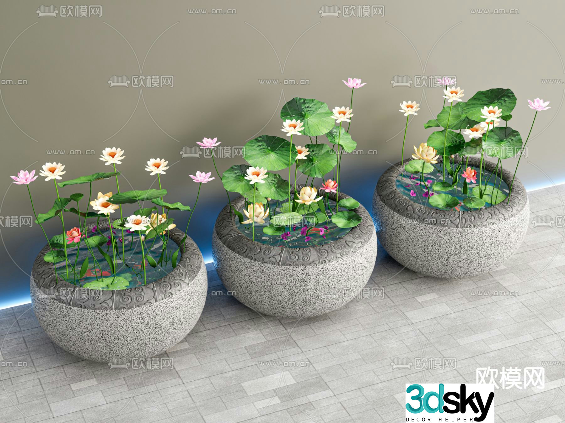 New Chinese style water tank pool lotus waterscape 3d model