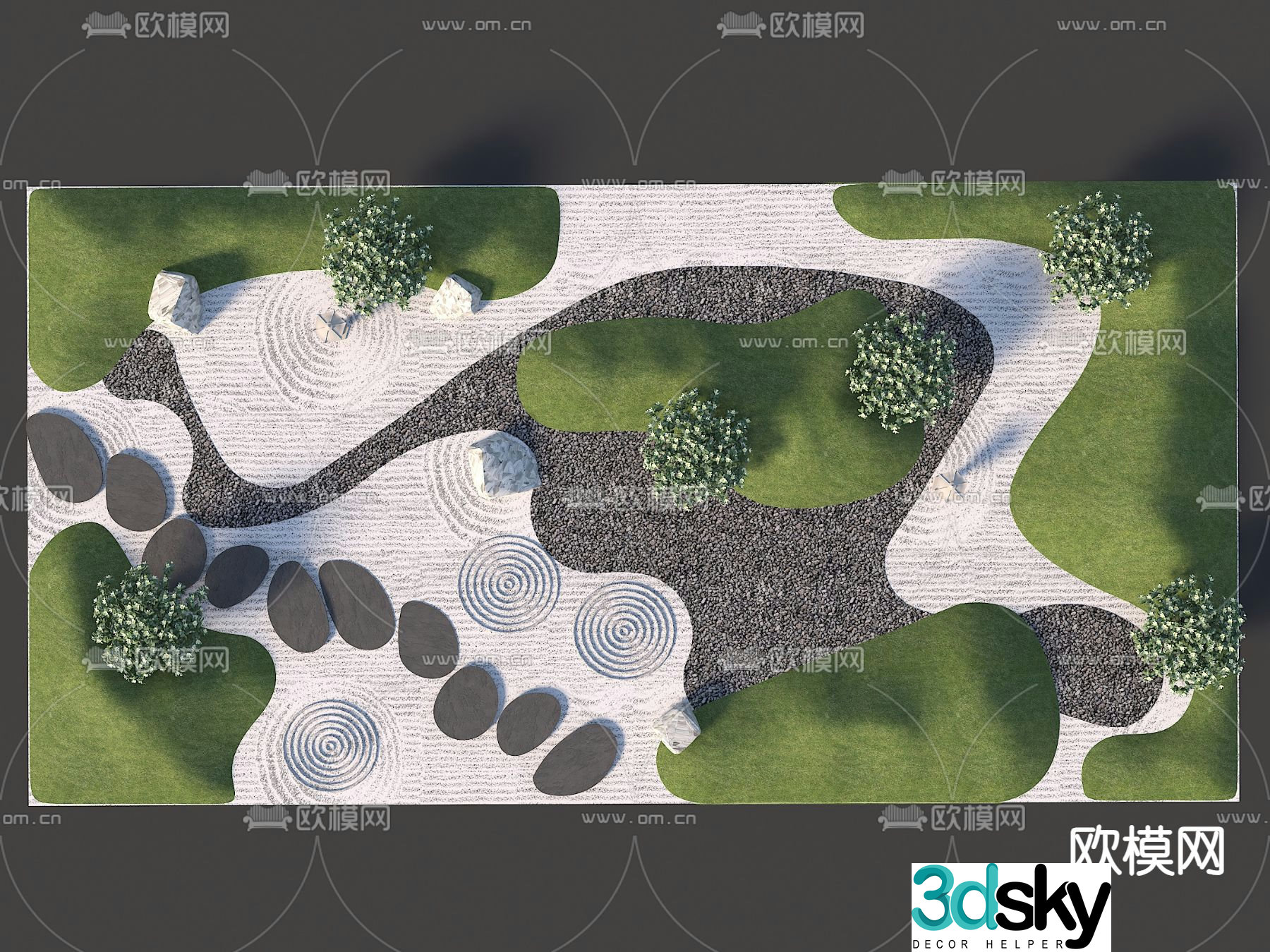 New Chinese dry landscape micro-terrain Zen landscape 3D model