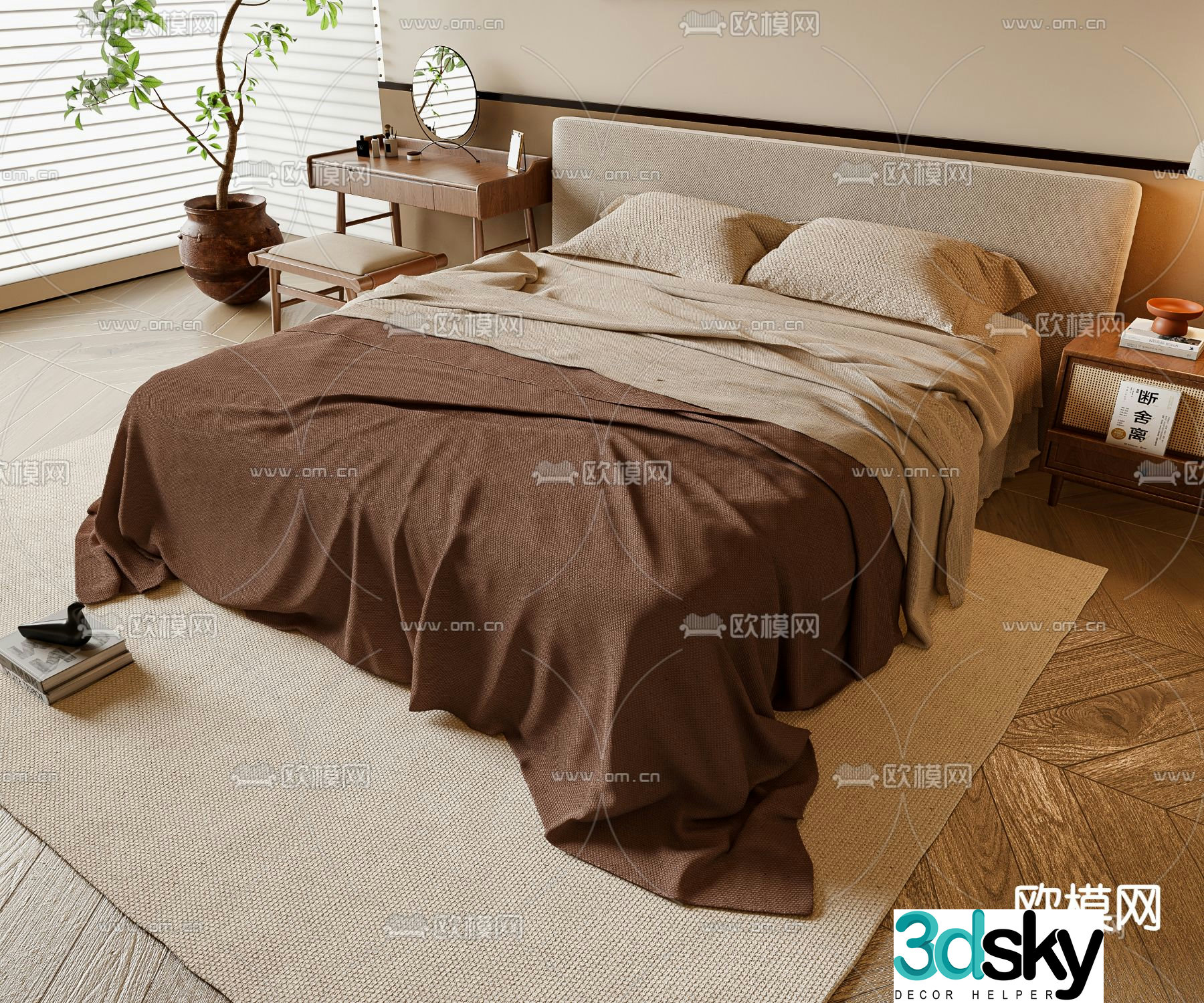 Medieval style double bed 3d model