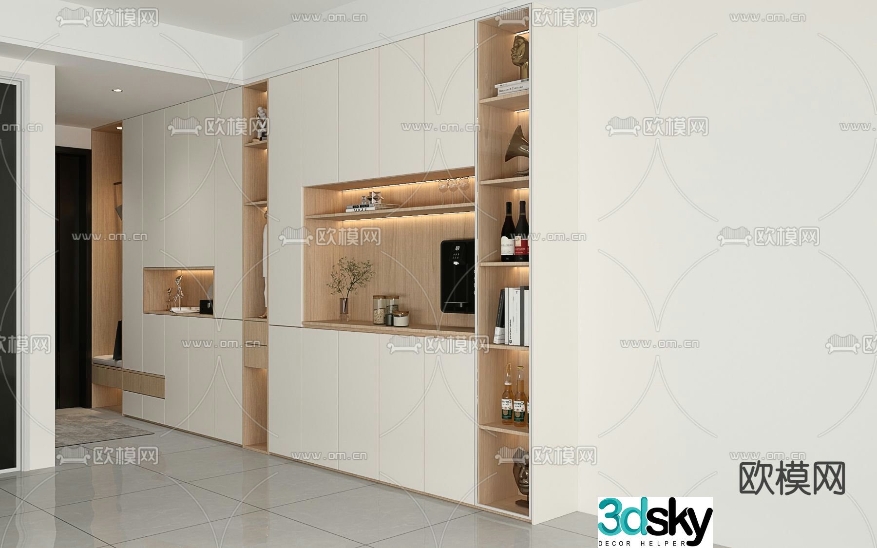 Log style shoe cabinet sideboard 3D model