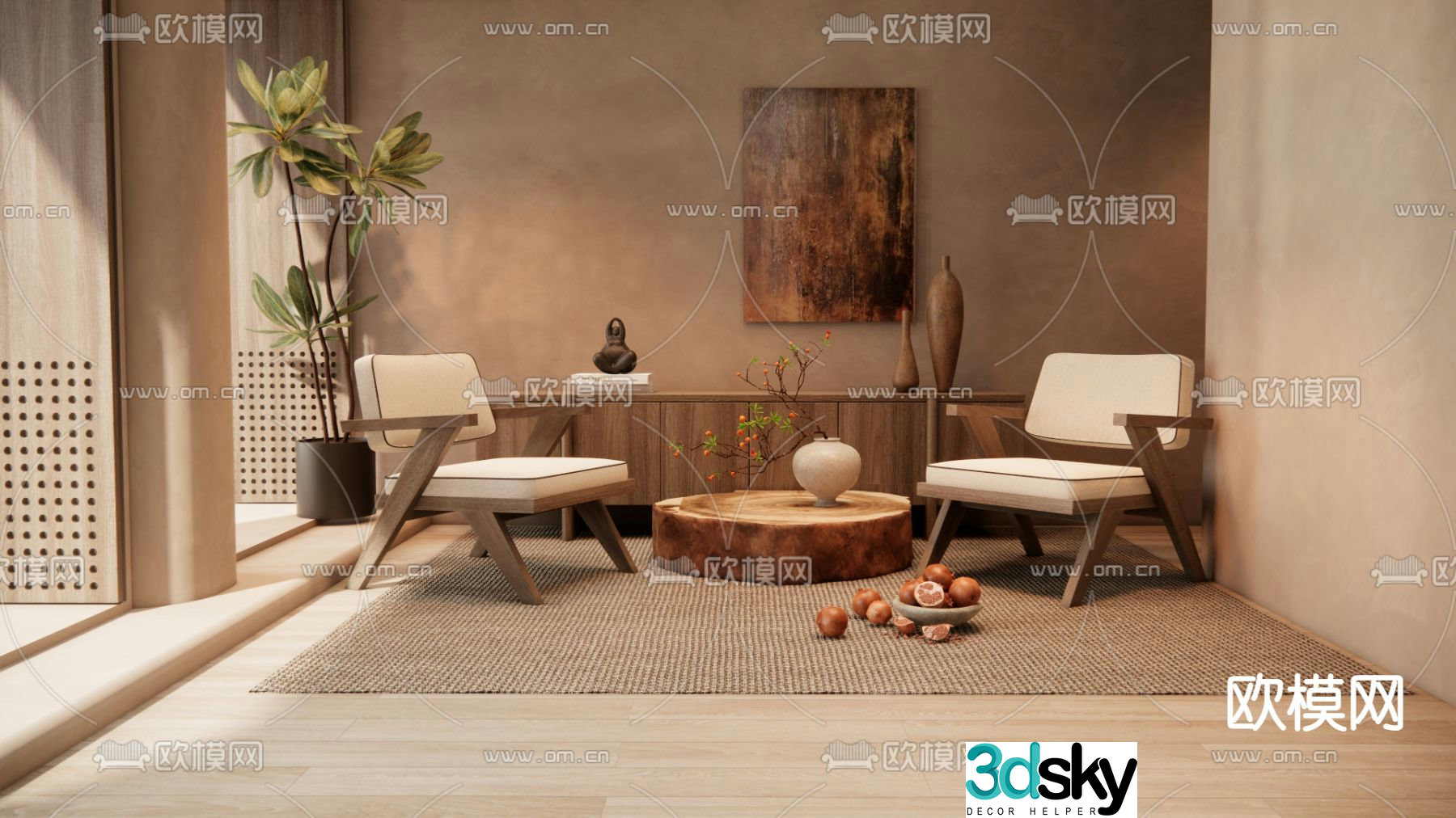 Wabi-sabi chair leisure chair table 3d model