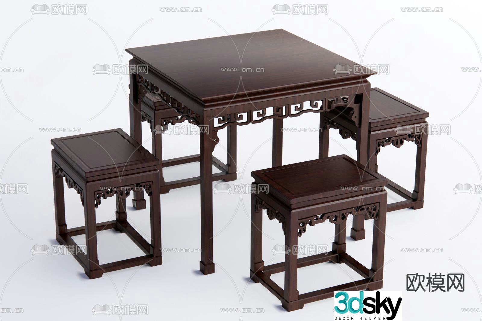 New Chinese dining table and chairs 3d model