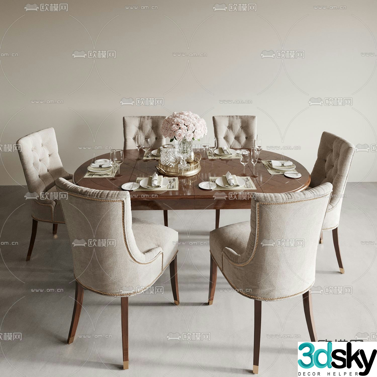 European dining table and chairs 3d model
