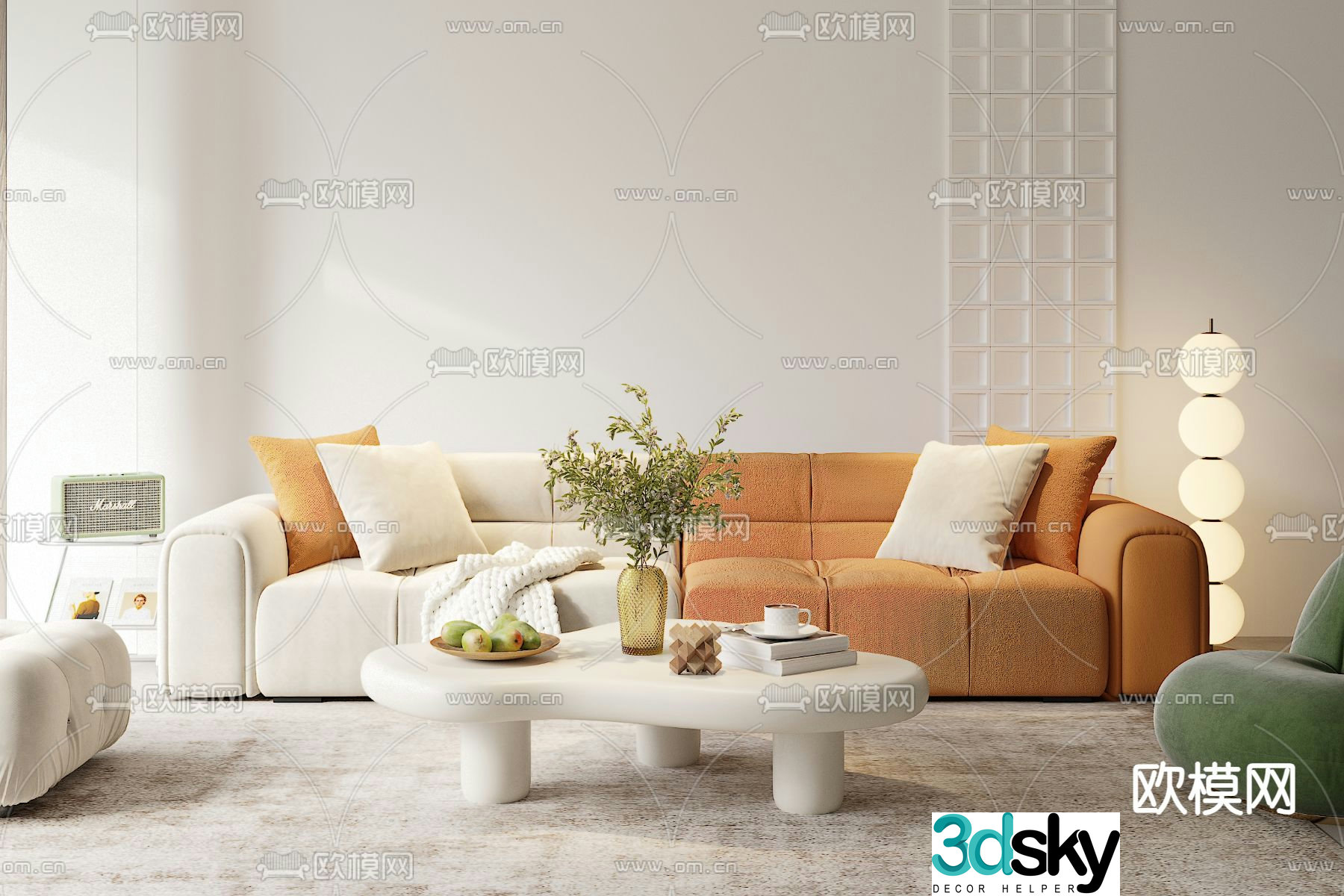 Cream style modular sofa 3d model