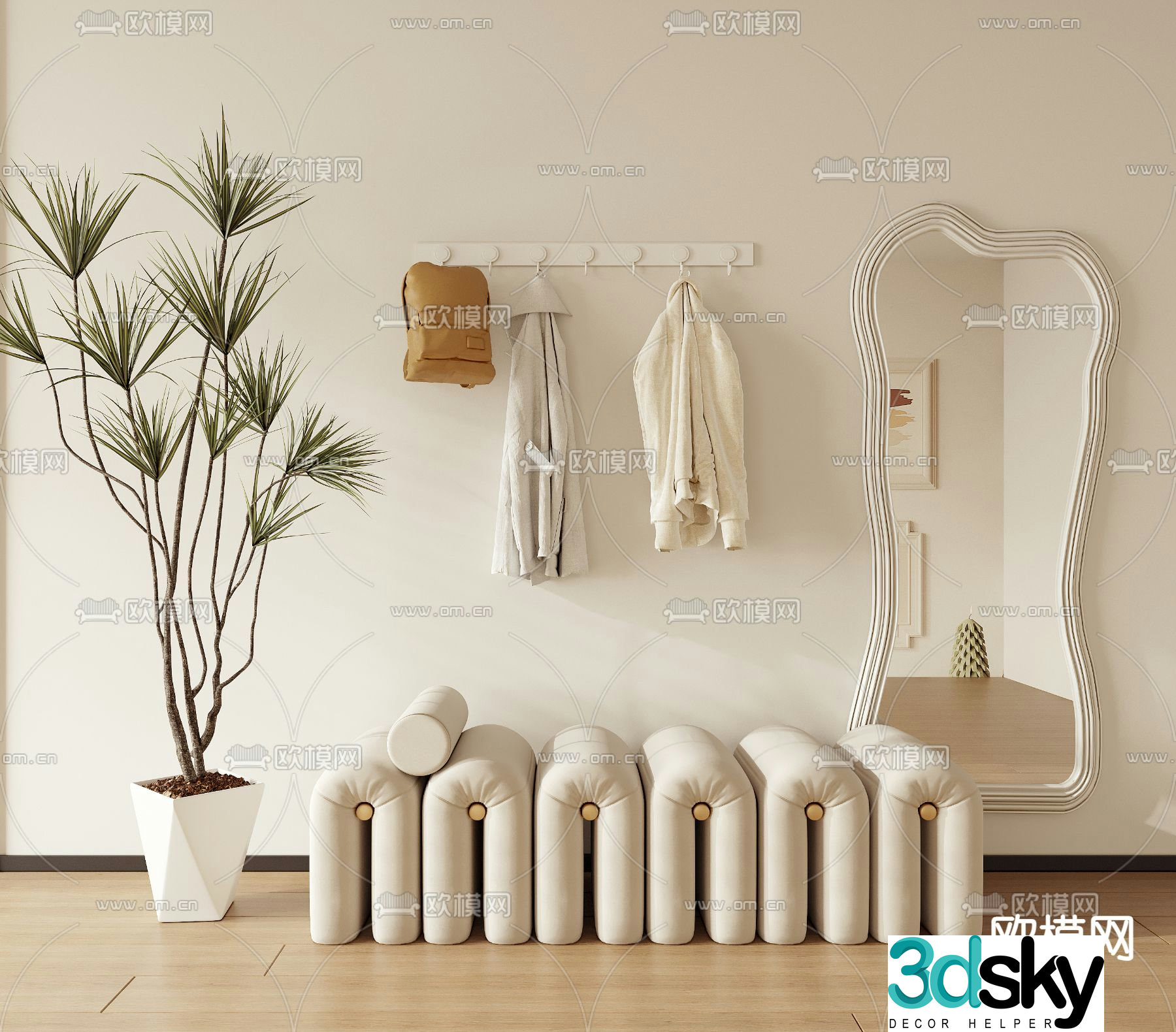Cream style stool sofa stool shoe changing stool 3D model