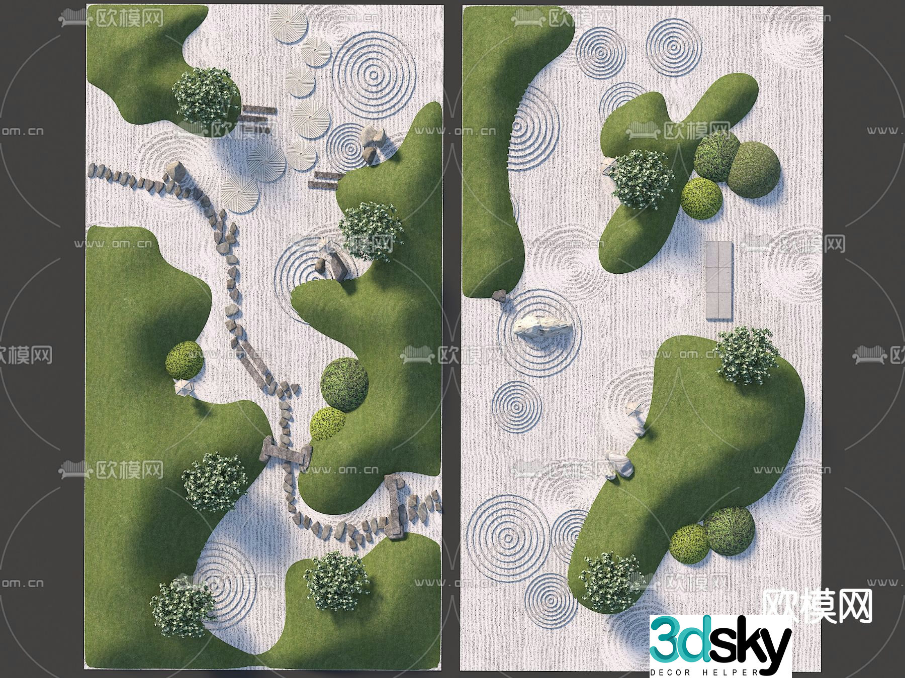 New Chinese dry landscape micro-terrain Zen landscape 3D model