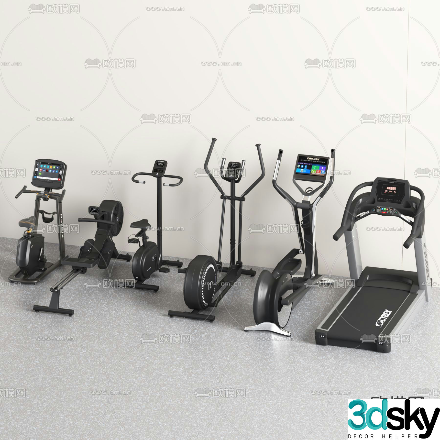 Fitness equipment treadmill spinning 3d model