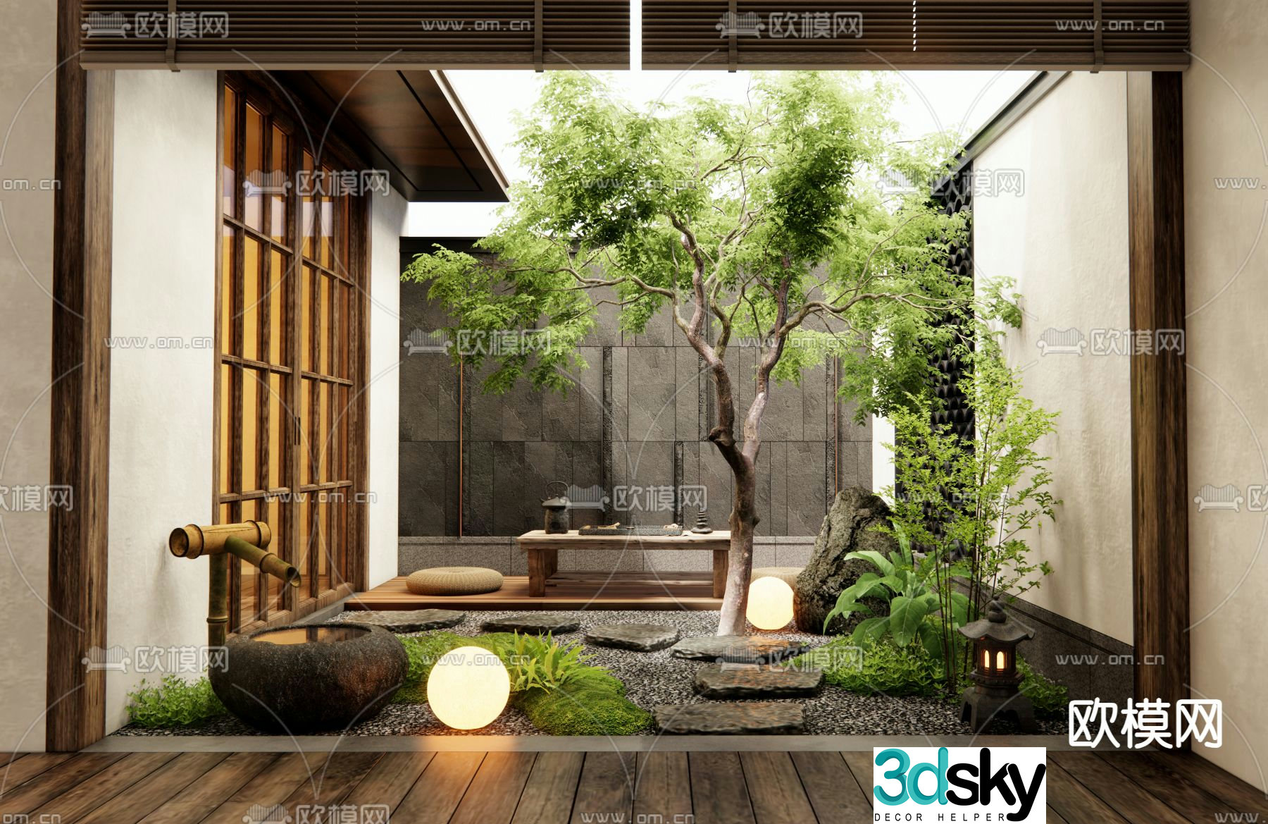 Japanese courtyard garden villa courtyard 3d model