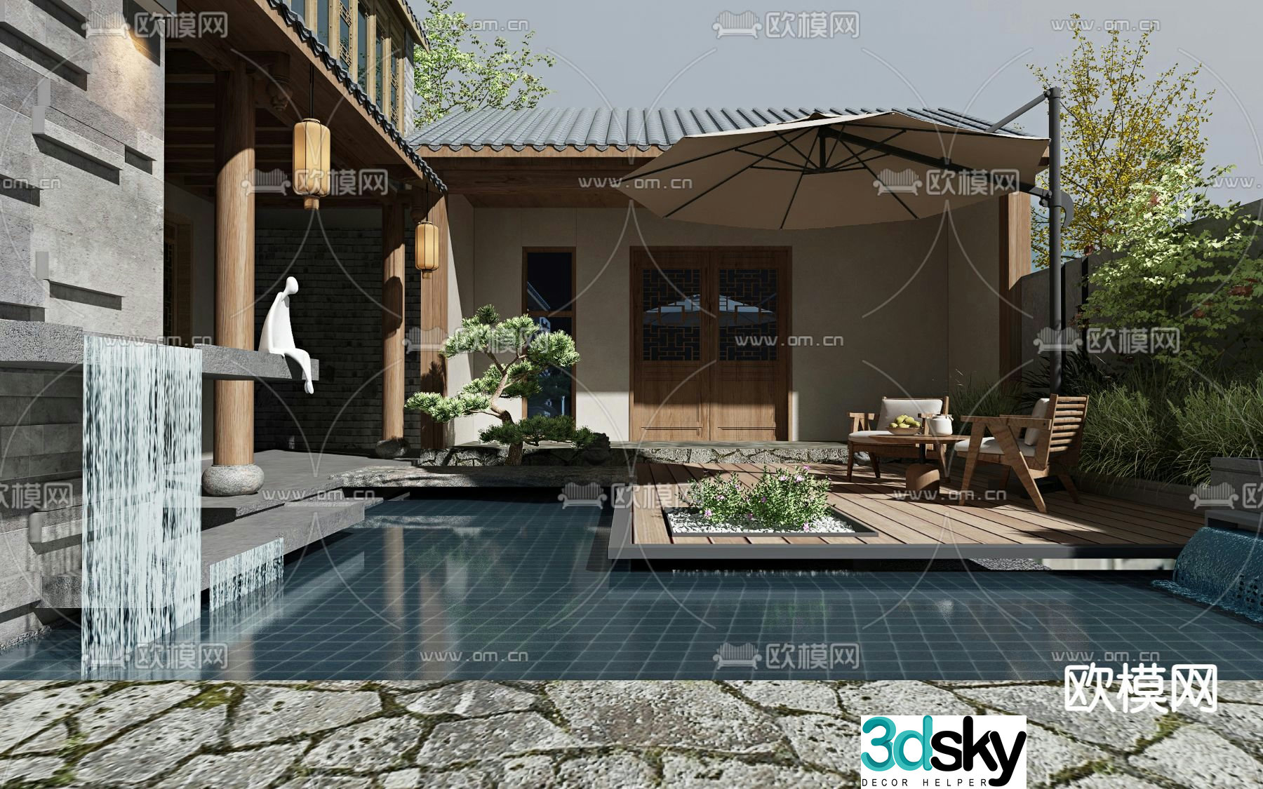 New Chinese style courtyard landscape garden 3d model