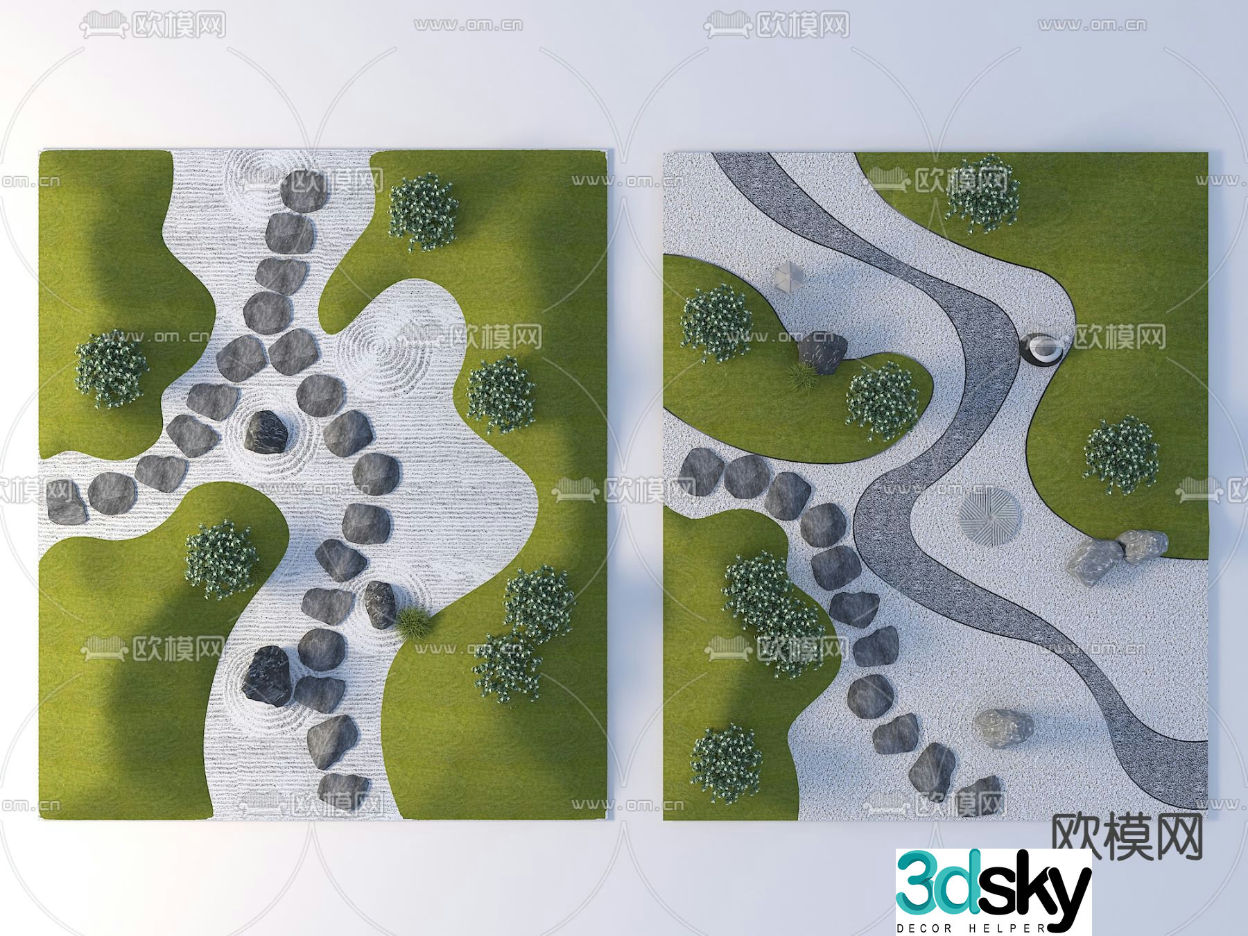 New Chinese dry landscape micro-terrain Zen landscape 3D model
