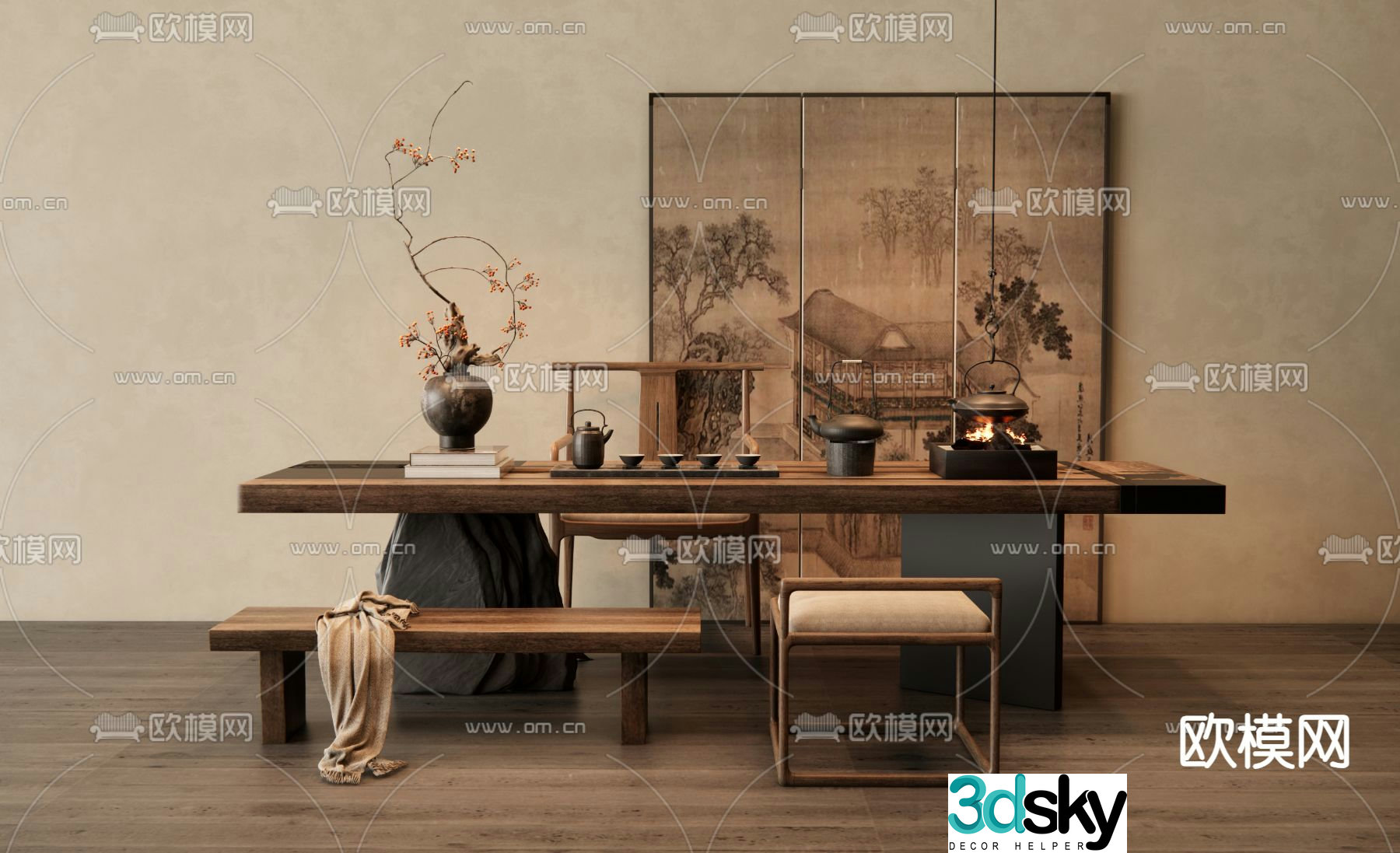 New Chinese style tea table tea table 3d model