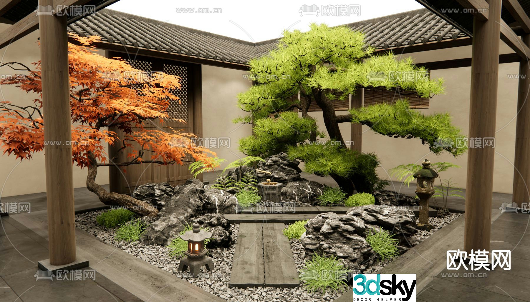 Courtyard landscape patio garden 3d model