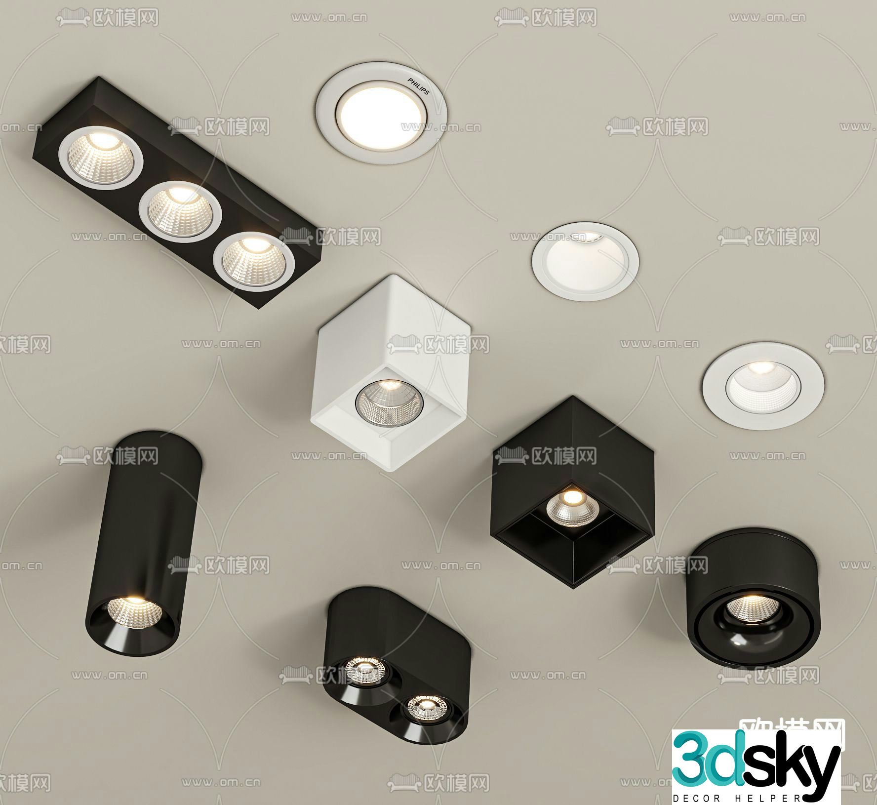 Surface mounted downlight recessed spotlight turn signal 3D model