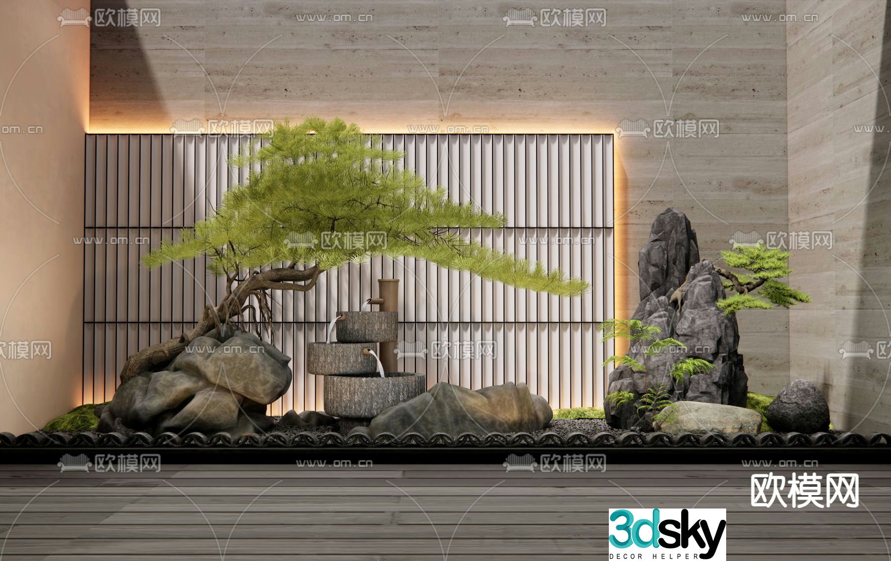 New Chinese style courtyard landscape sketch 3D model