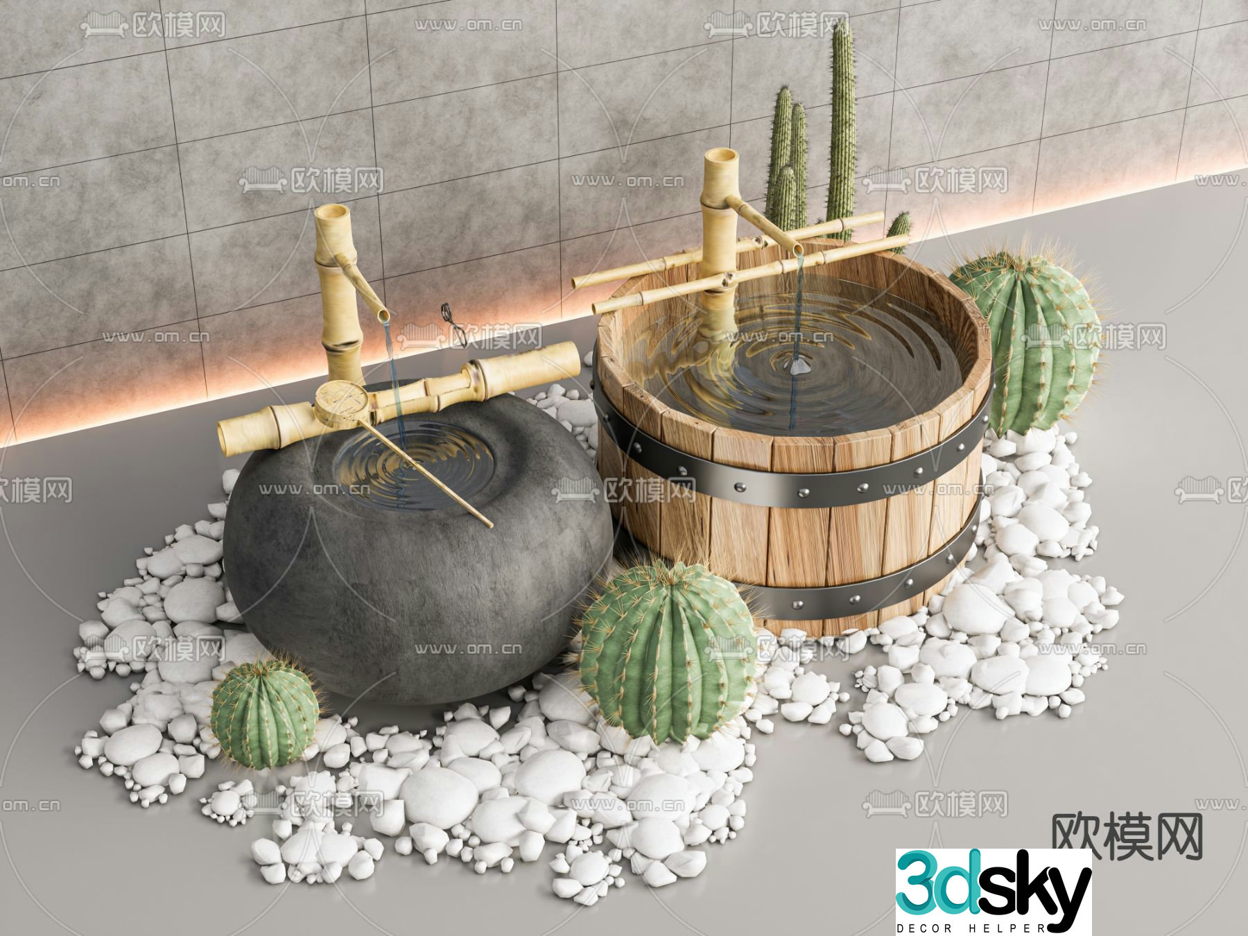 New Chinese style courtyard sketch flowing water sketch 3D model