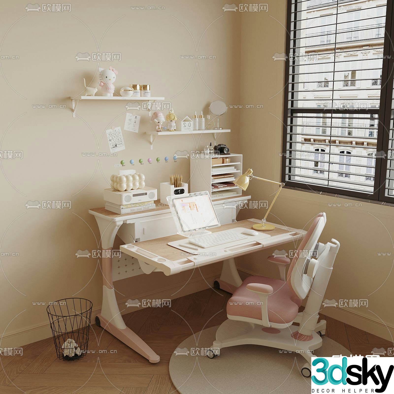 Children’s desk chair lifting desk 3d model