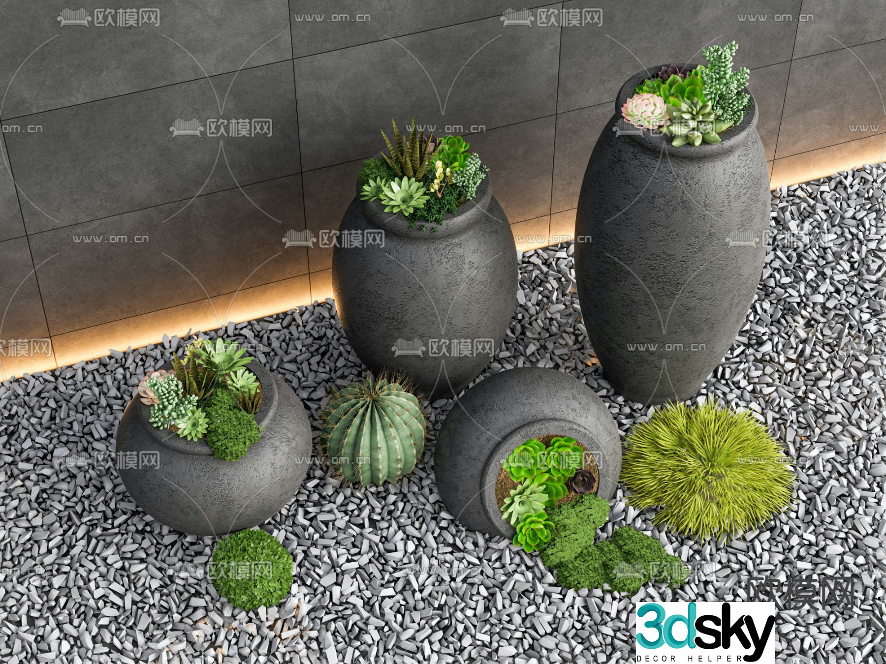 Wabi-sabi style gardening sketches pottery pots and utensils 3D model