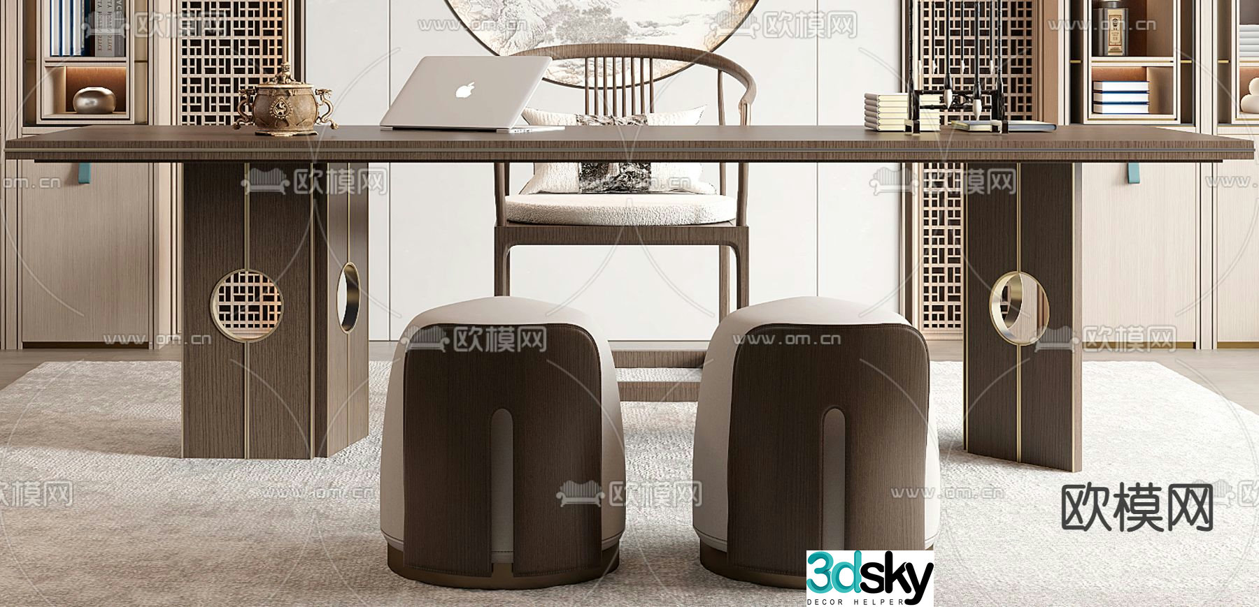 New Chinese style desk and chair 3d model