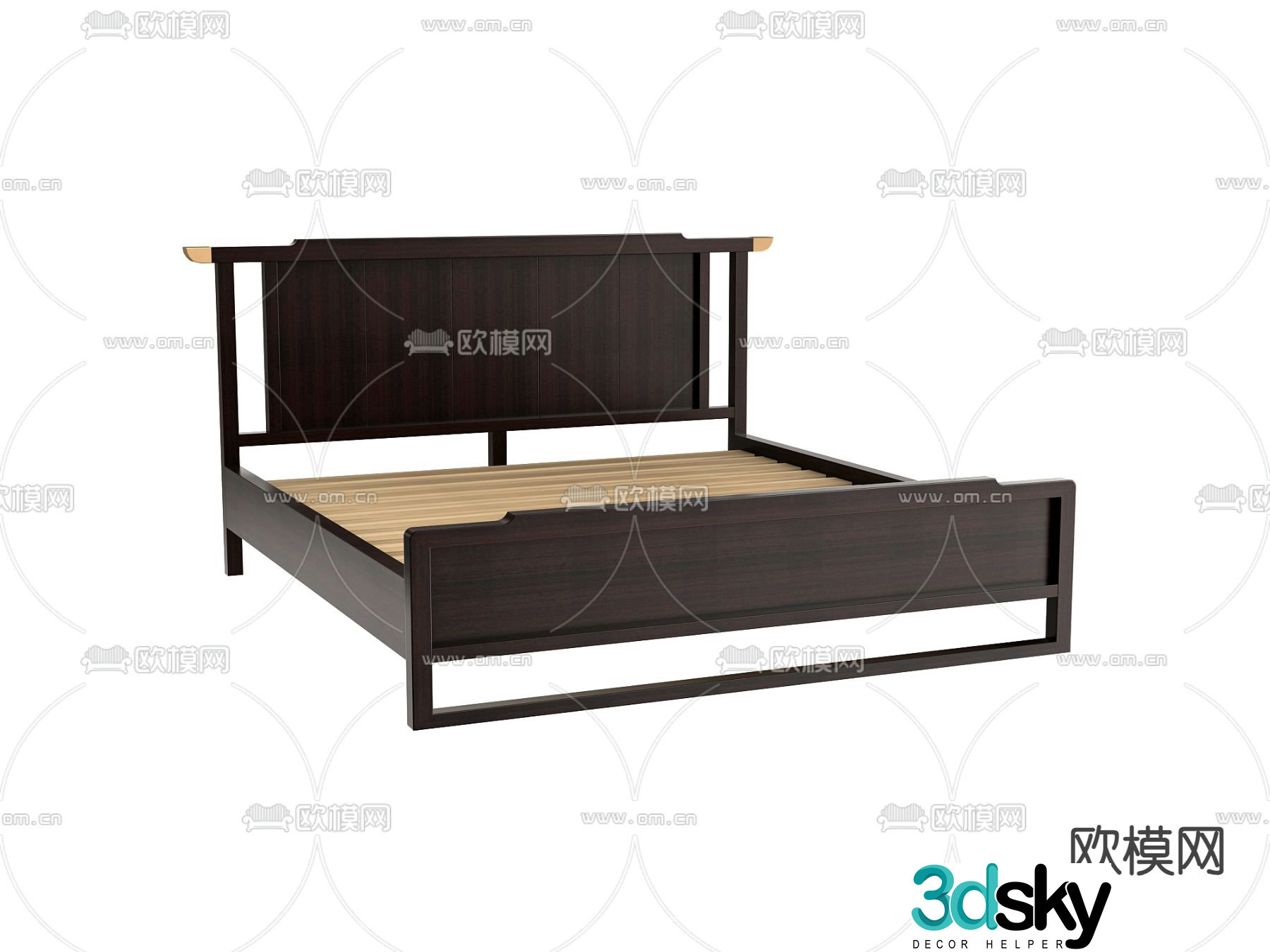 New Chinese double bed bed board 3d model