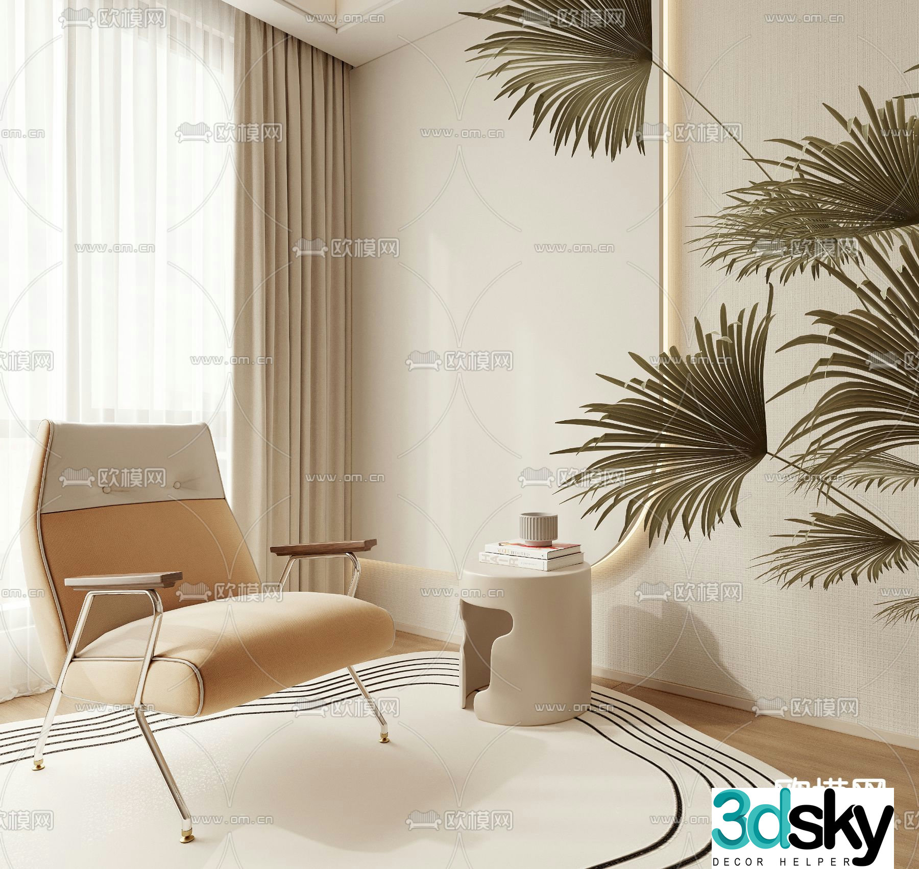 Cream style chair leisure chair 3d model
