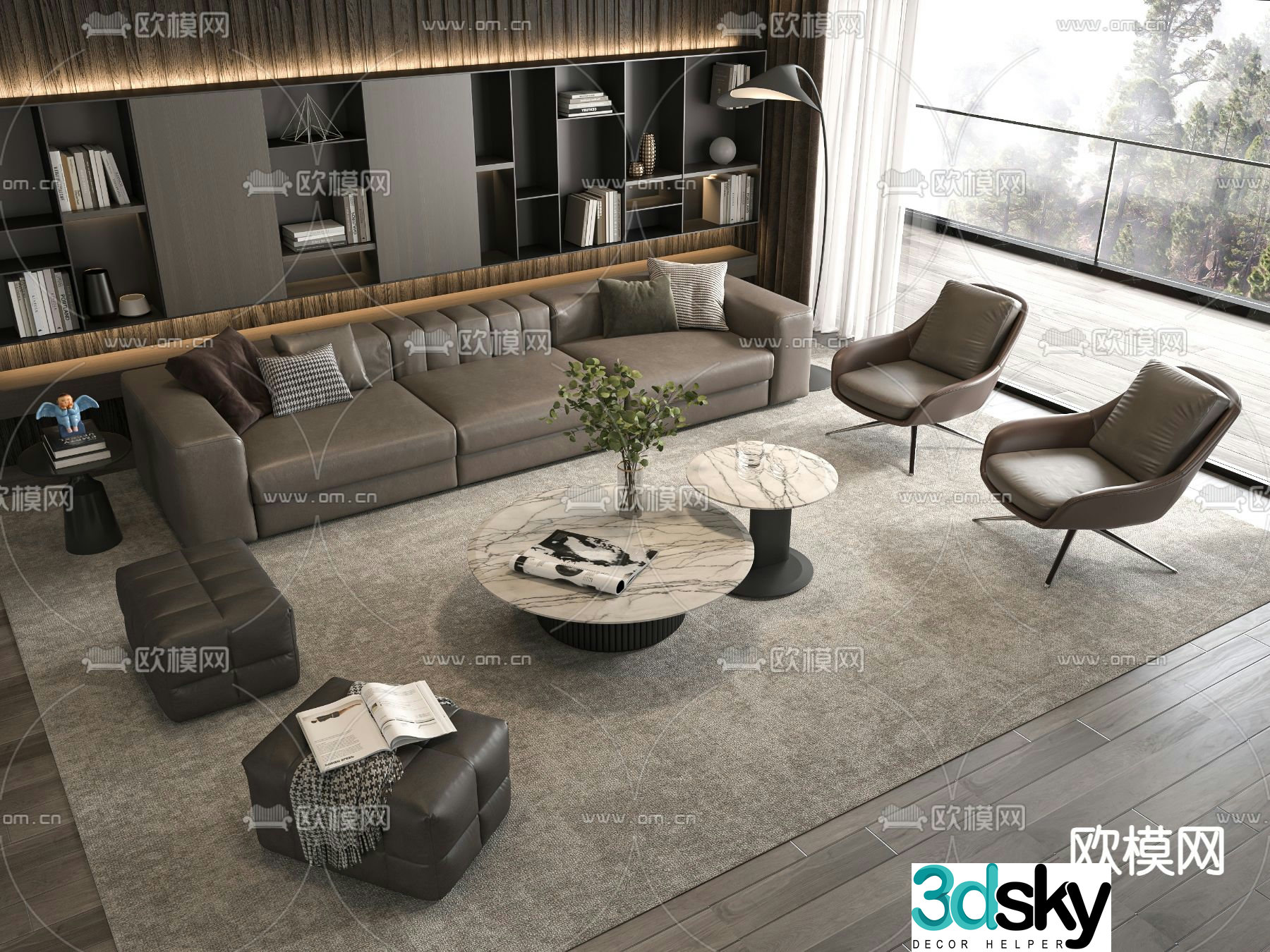 Italian sectional sofa leather sofa 3d model