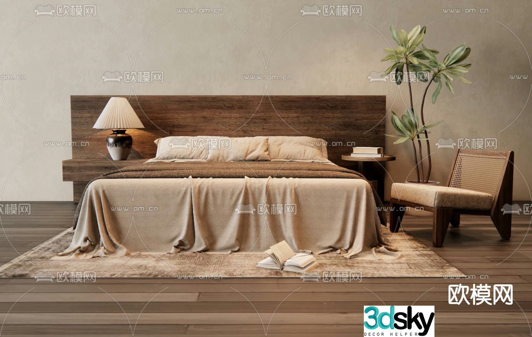 Medieval style double bed 3d model