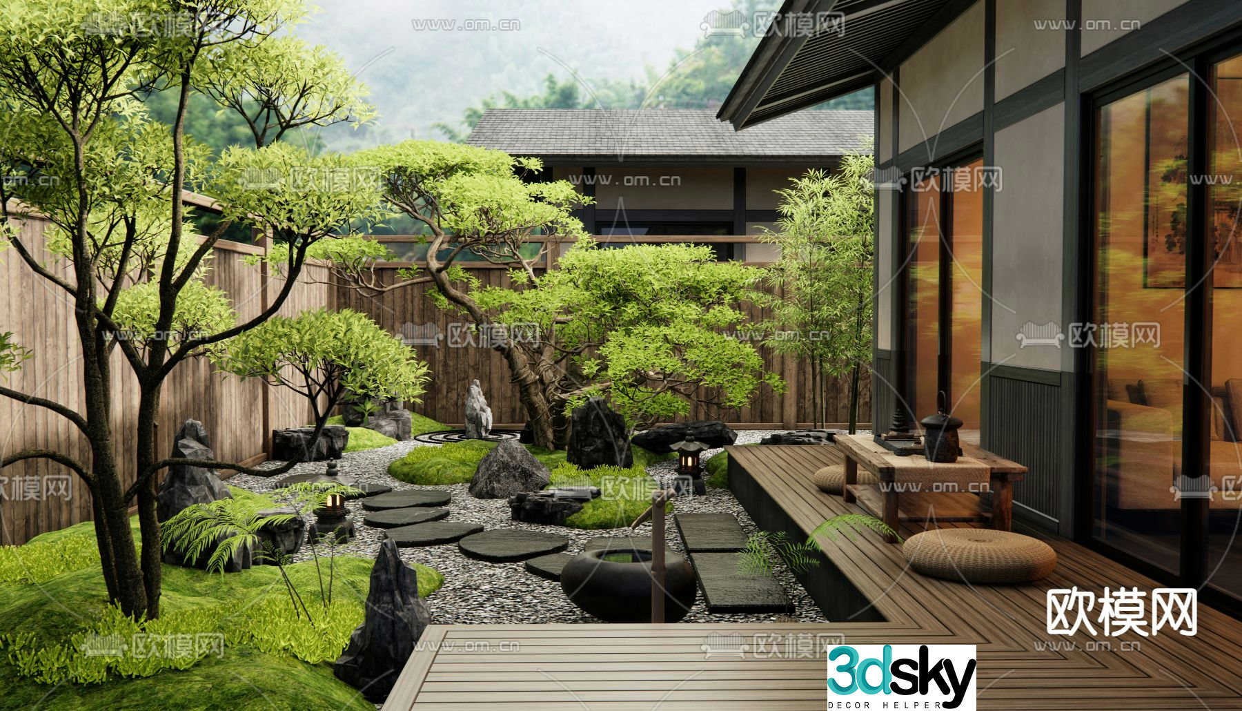 Zen courtyard villa garden 3D model