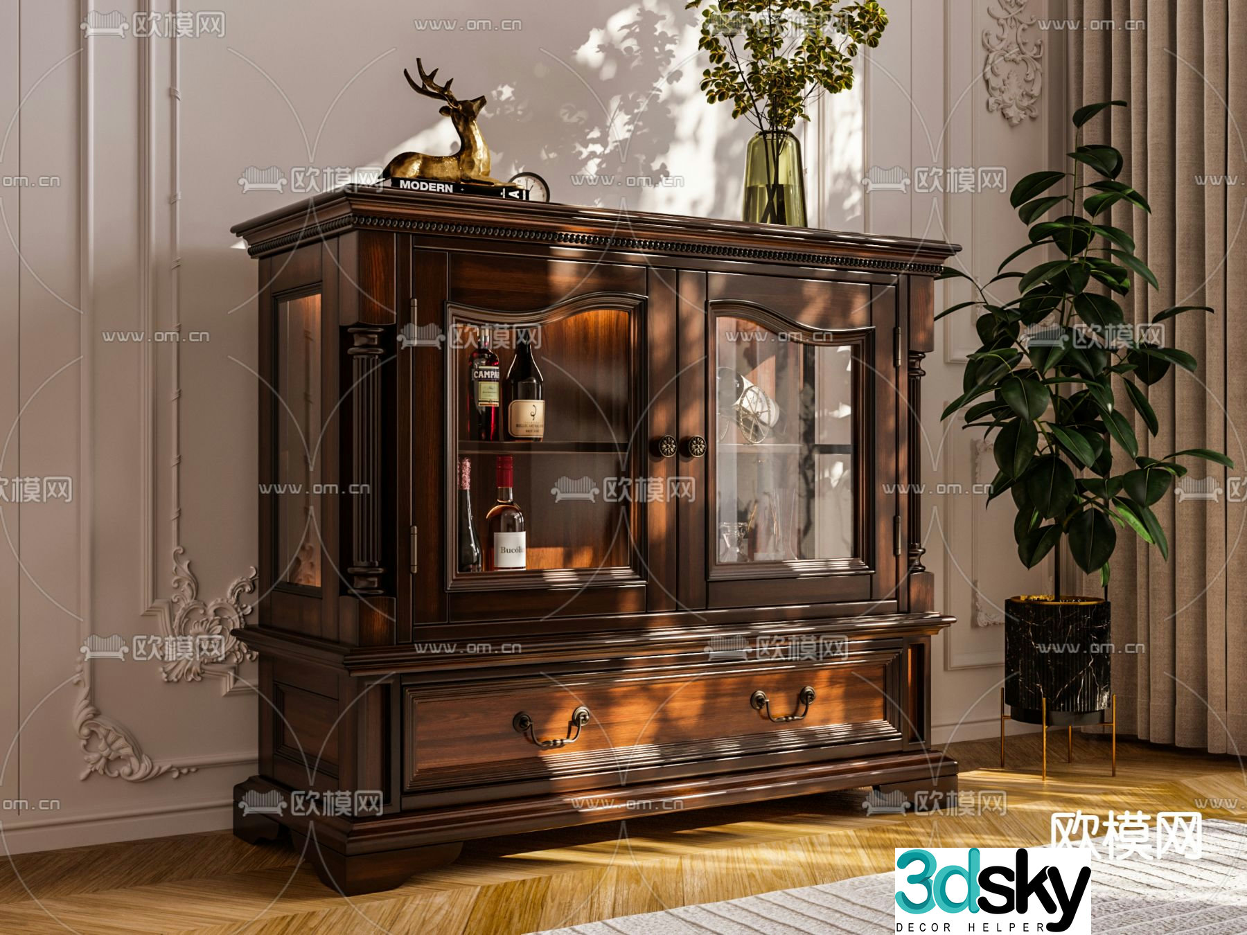 American sideboard low wine cabinet 3D model