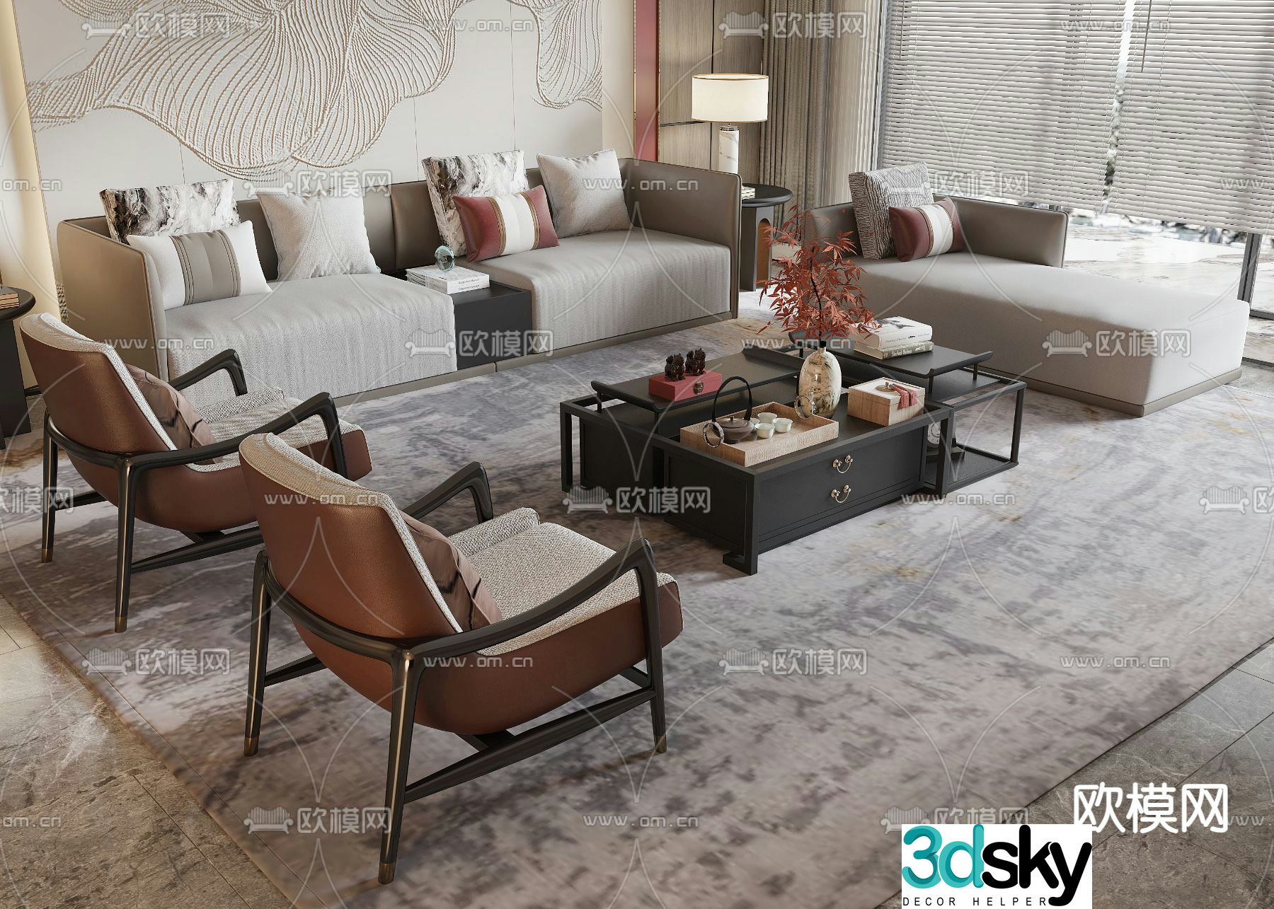 New Chinese style modular sofa 3d model