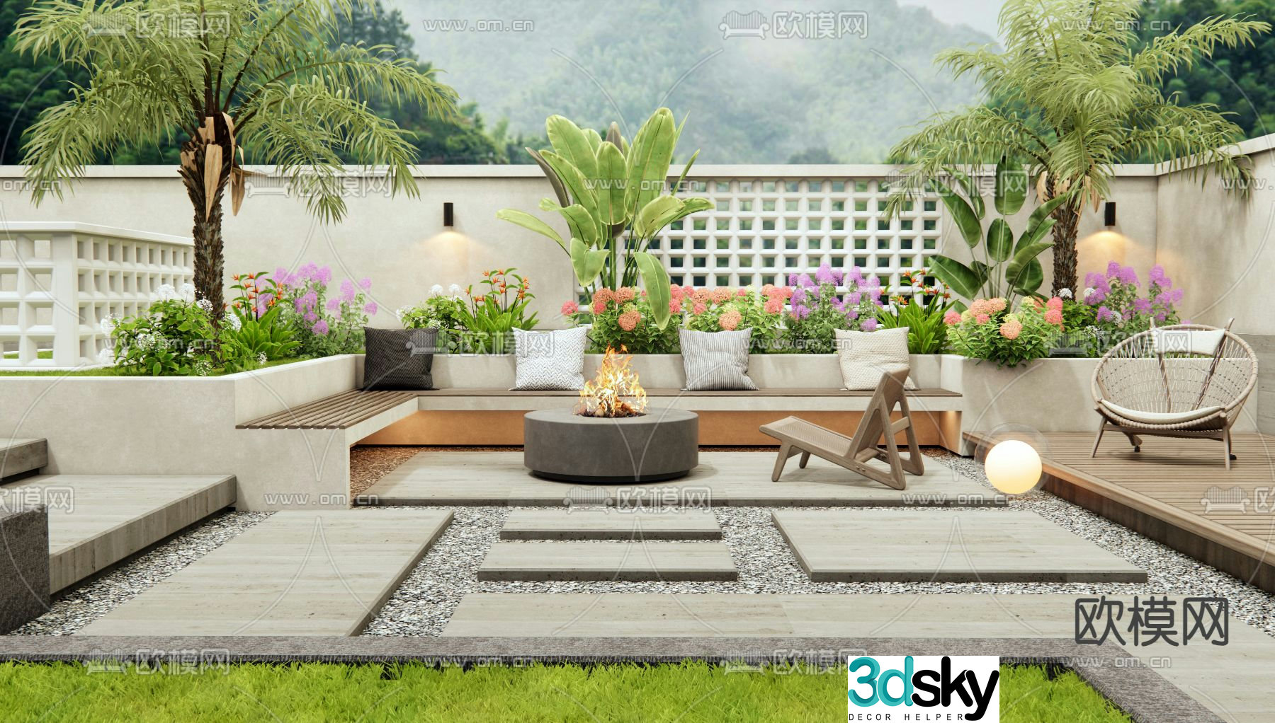 Modern courtyard garden 3d model