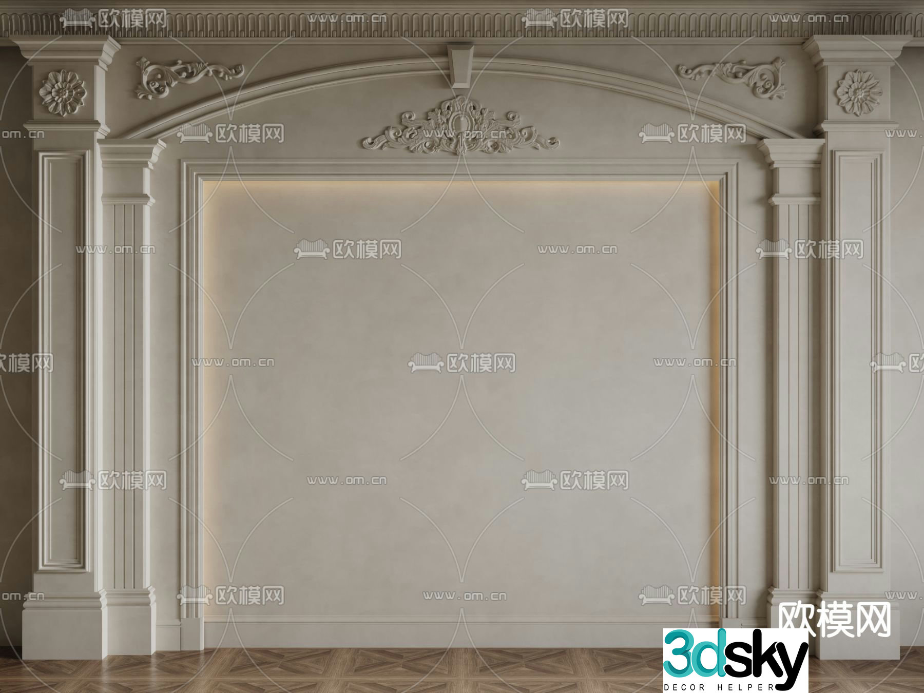 European style background wall carved lines 3d model