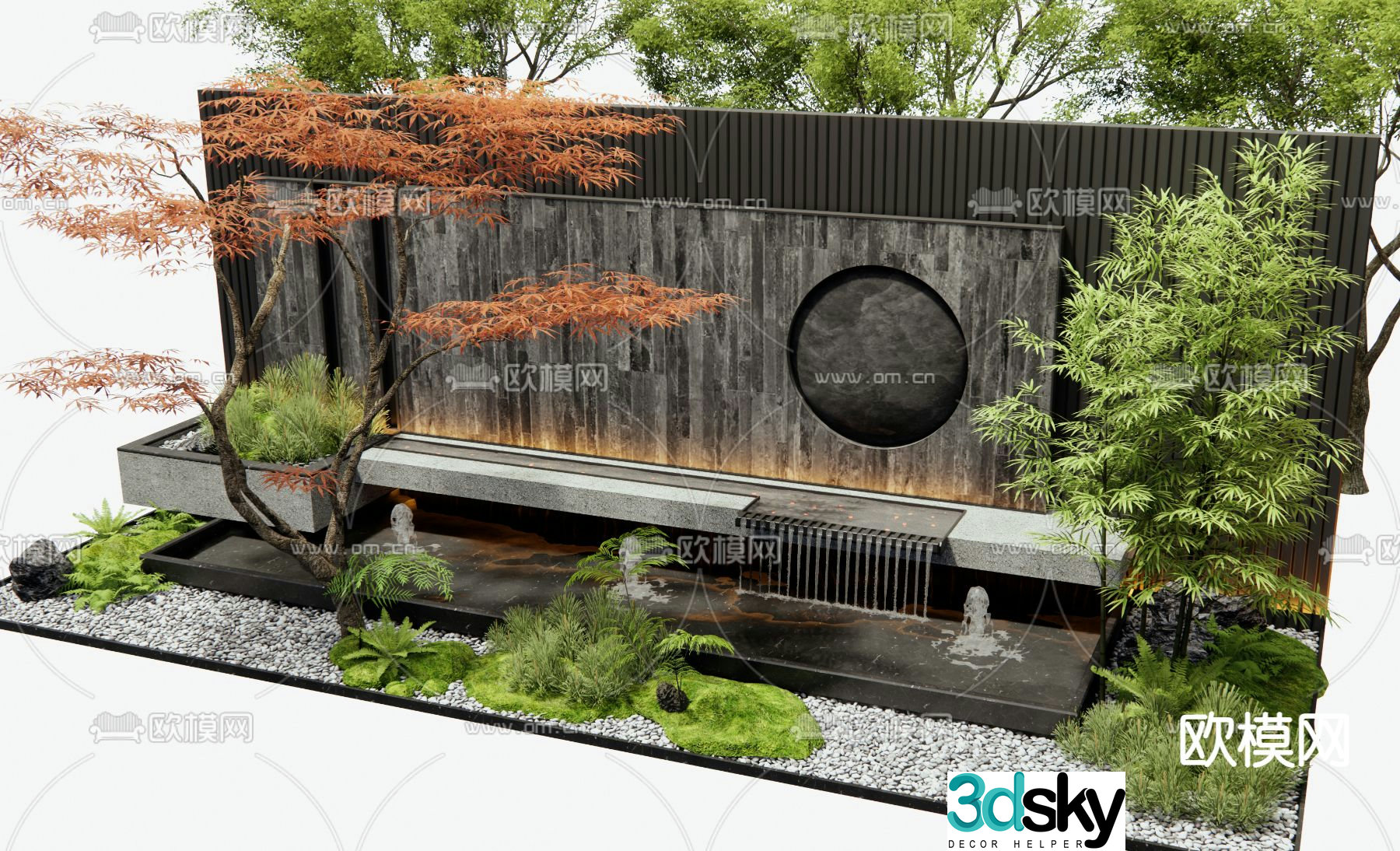 New Chinese style water feature wall flowing water feature wall 3D model