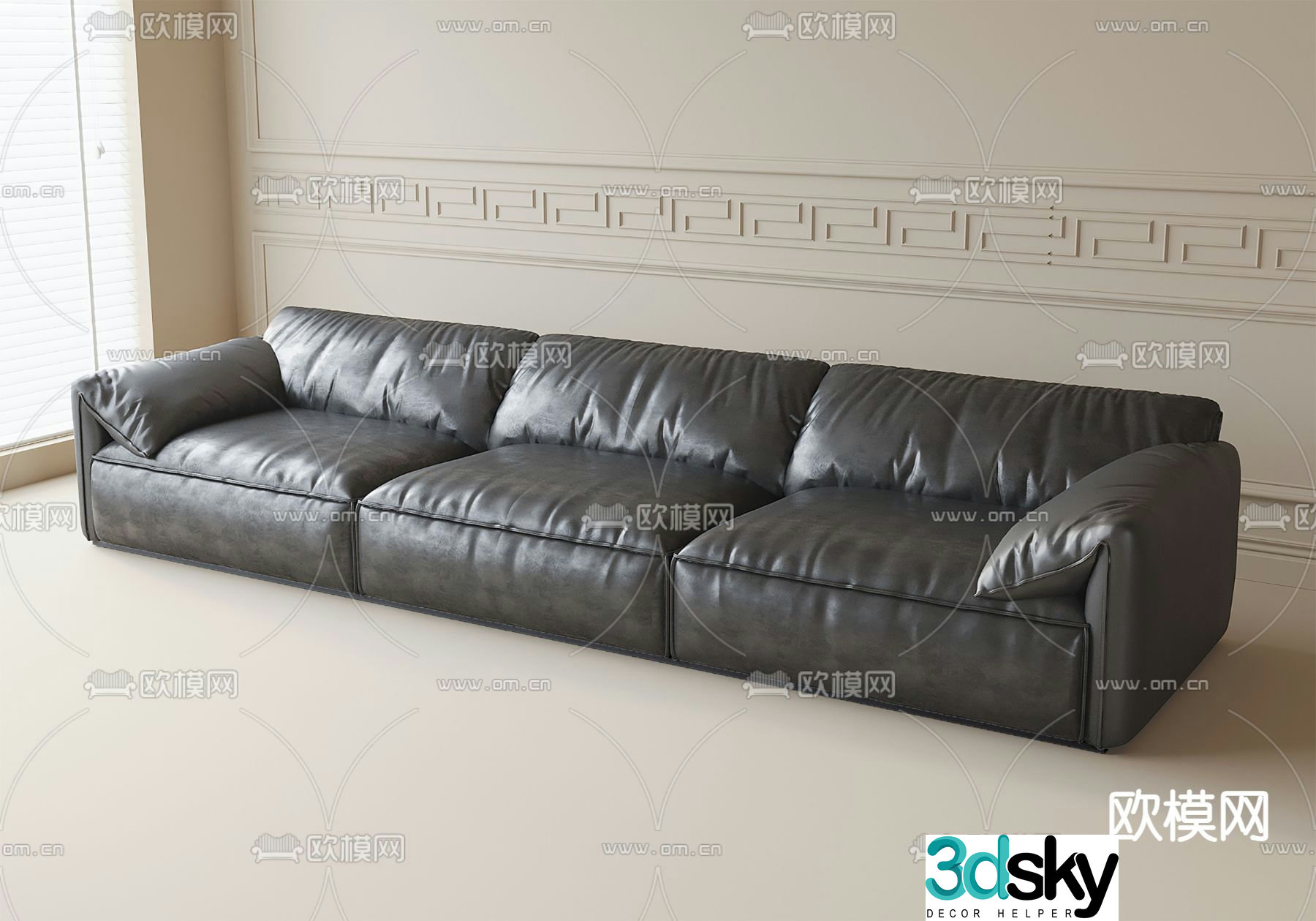 leather sofa three seater sofa 3d model