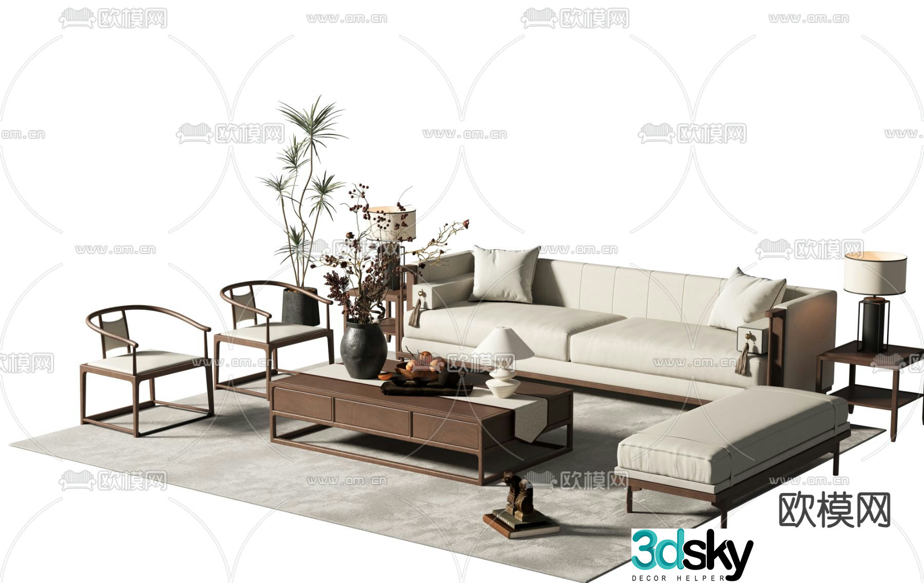 New Chinese style modular sofa 3d model