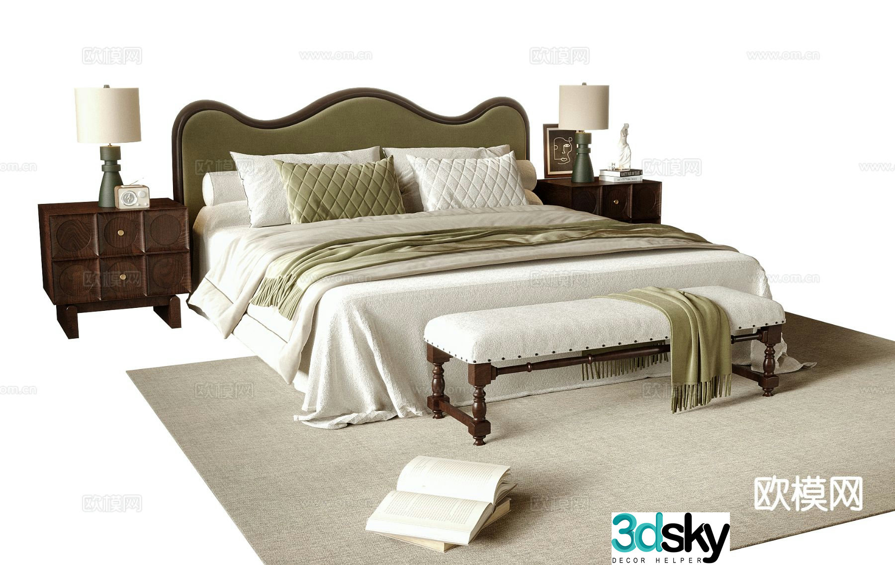 French double bed 3d model