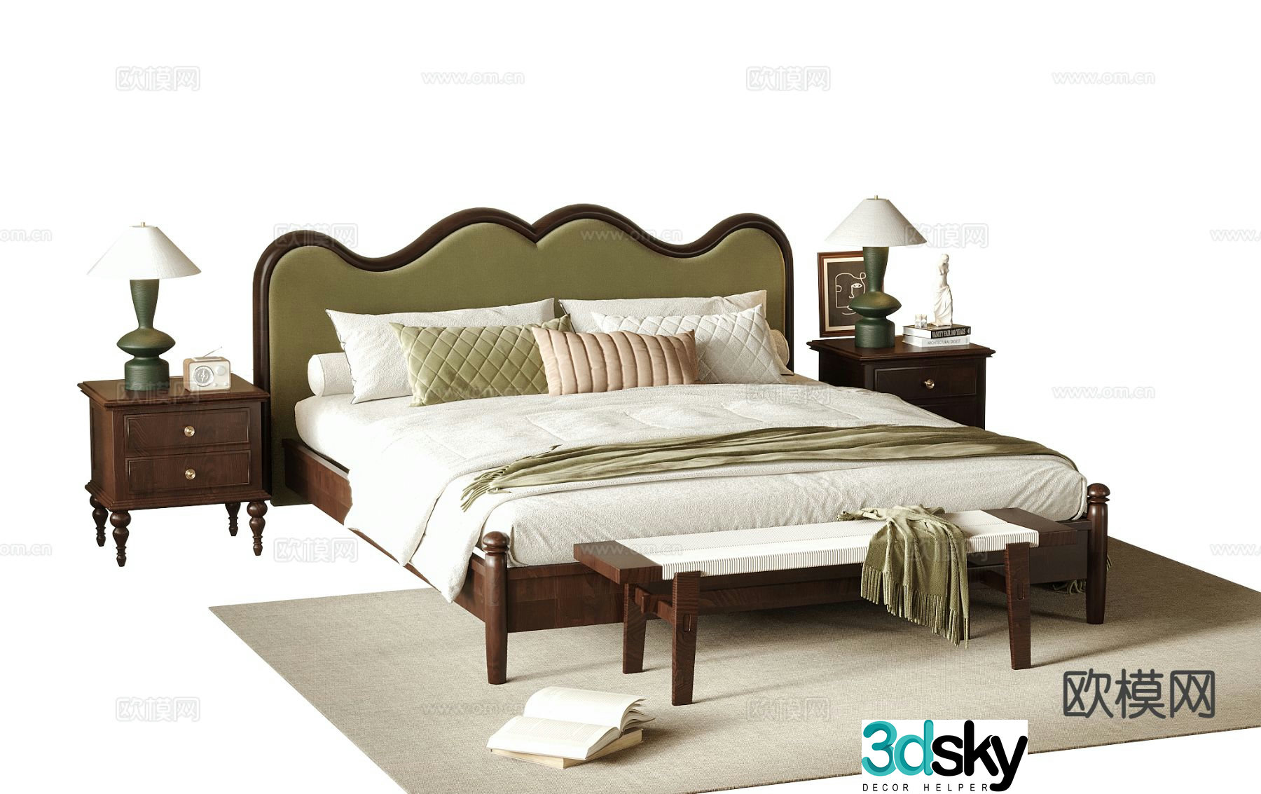 French double bed 3d model