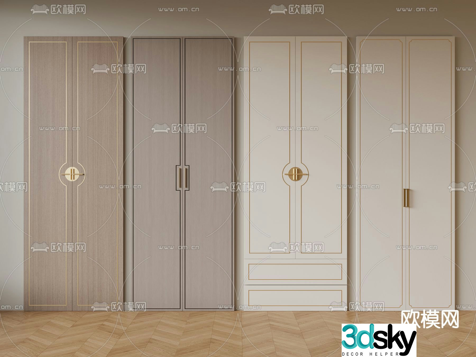 New Chinese style wardrobe door 3D model