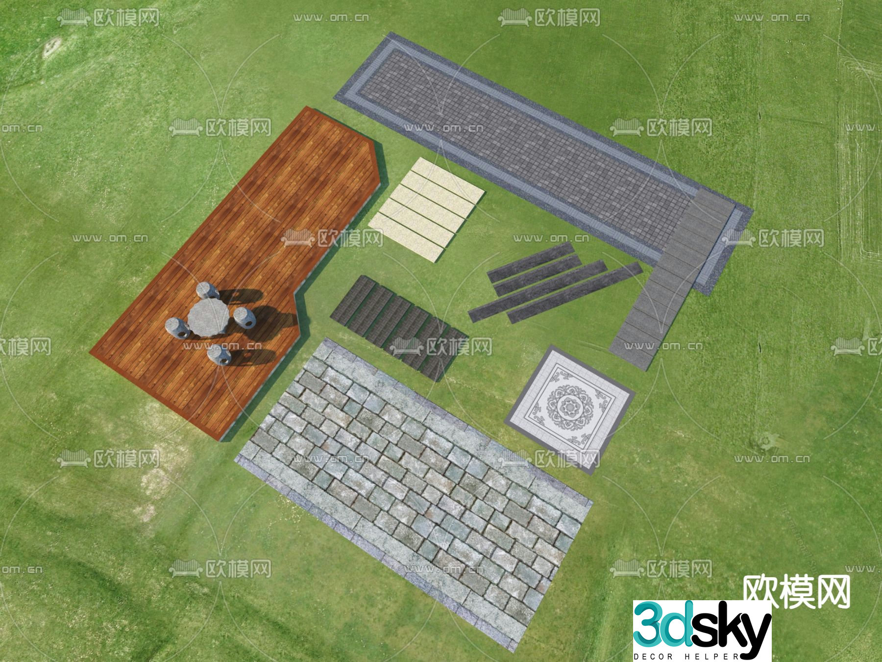 Modern landscape garden road park steps 3d model