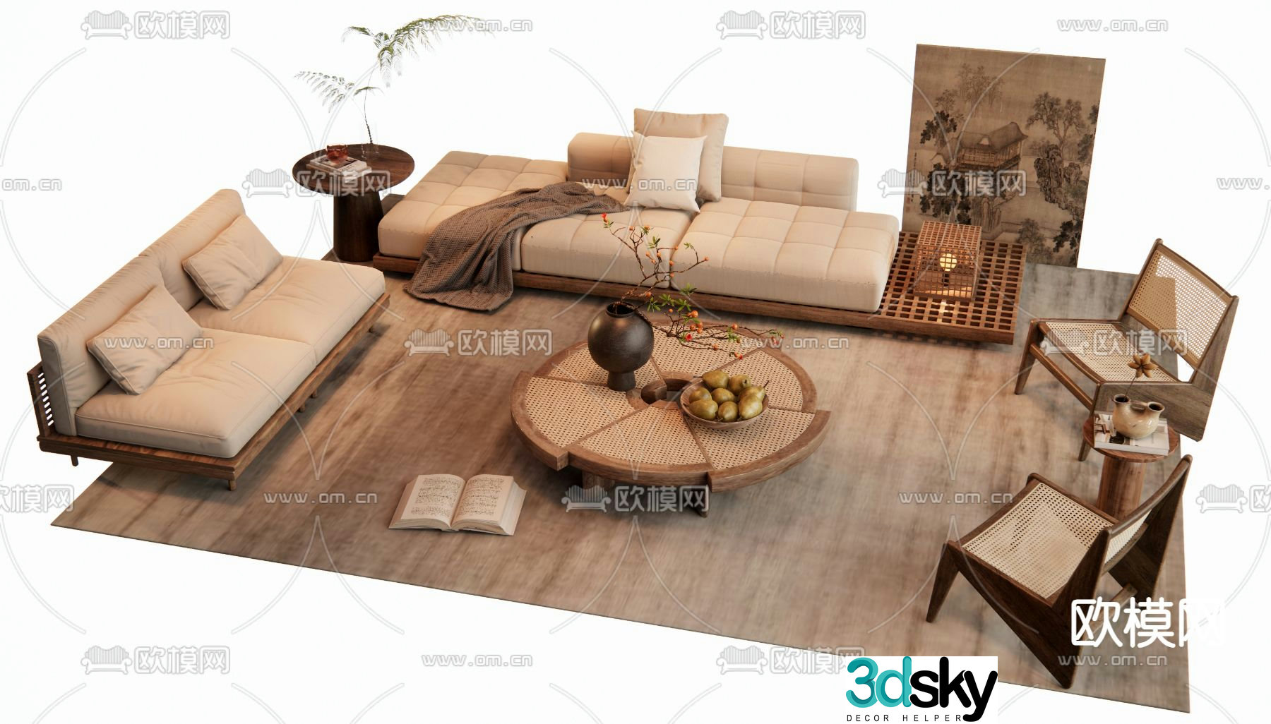 Middle style combination sofa 3D model