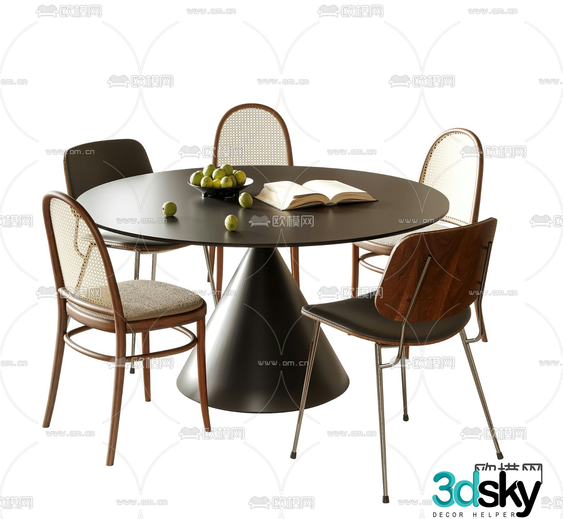 Medieval style dining table and chairs 3d model