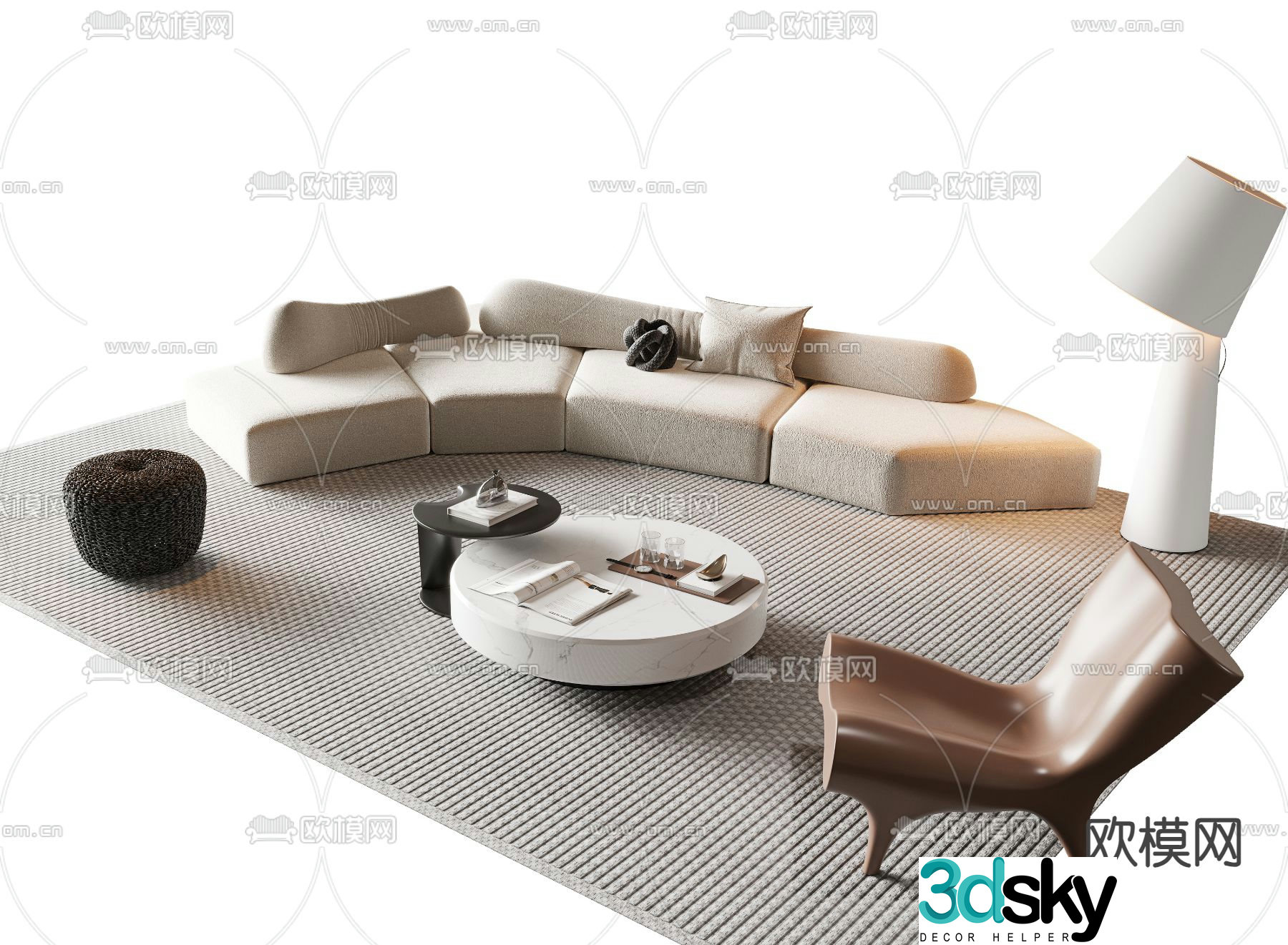 Cream style modular sofa 3d model