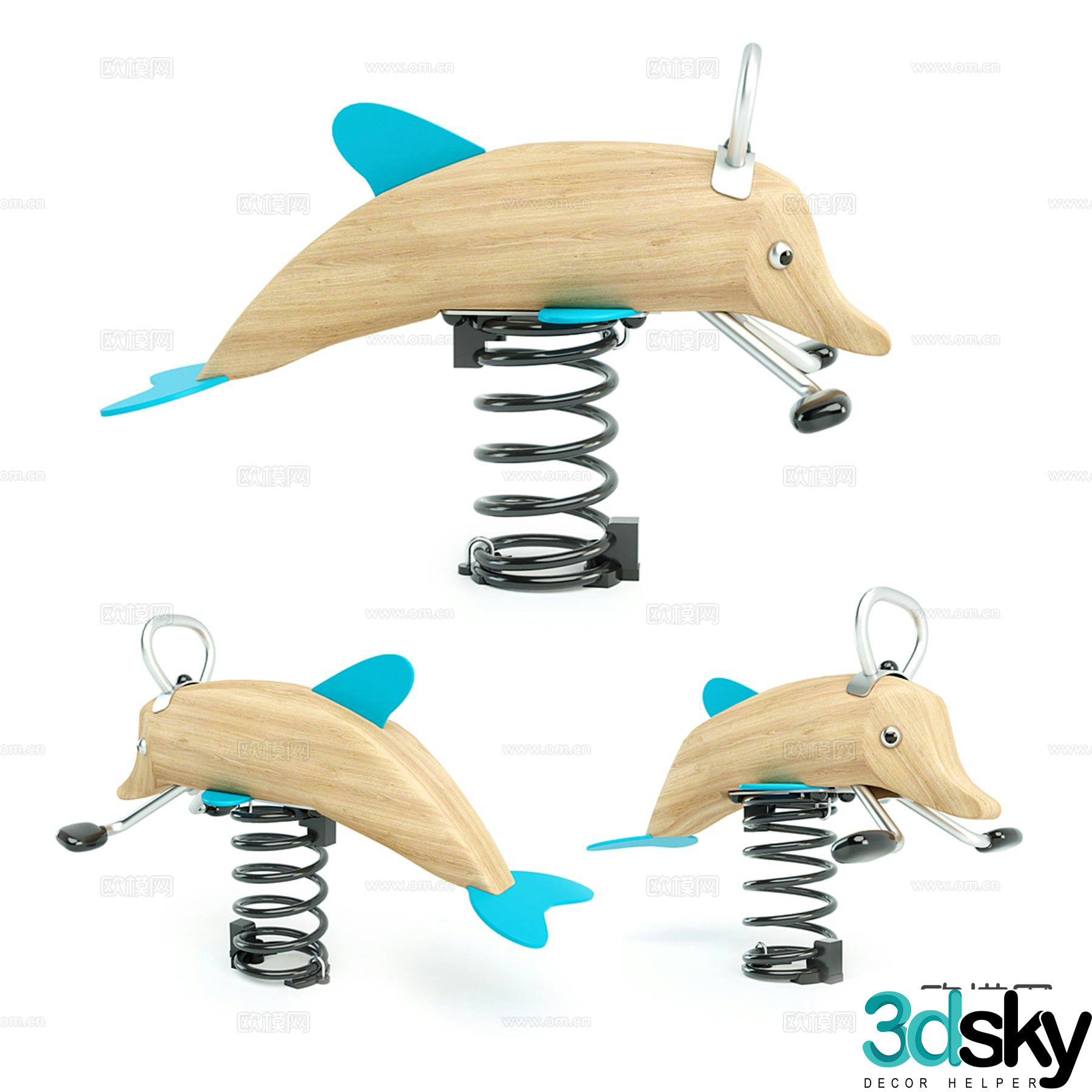 Swinging dolphin chair wooden horse 3d model