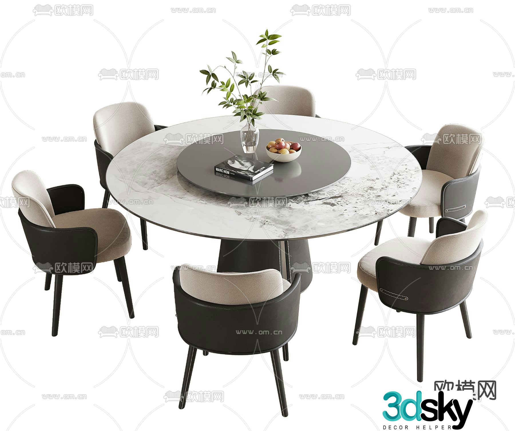 Round dining table and chairs slate dining table 3d model