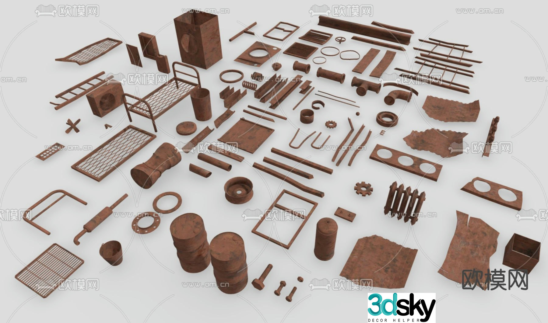 Industrial equipment rusty parts hardware components 3d model