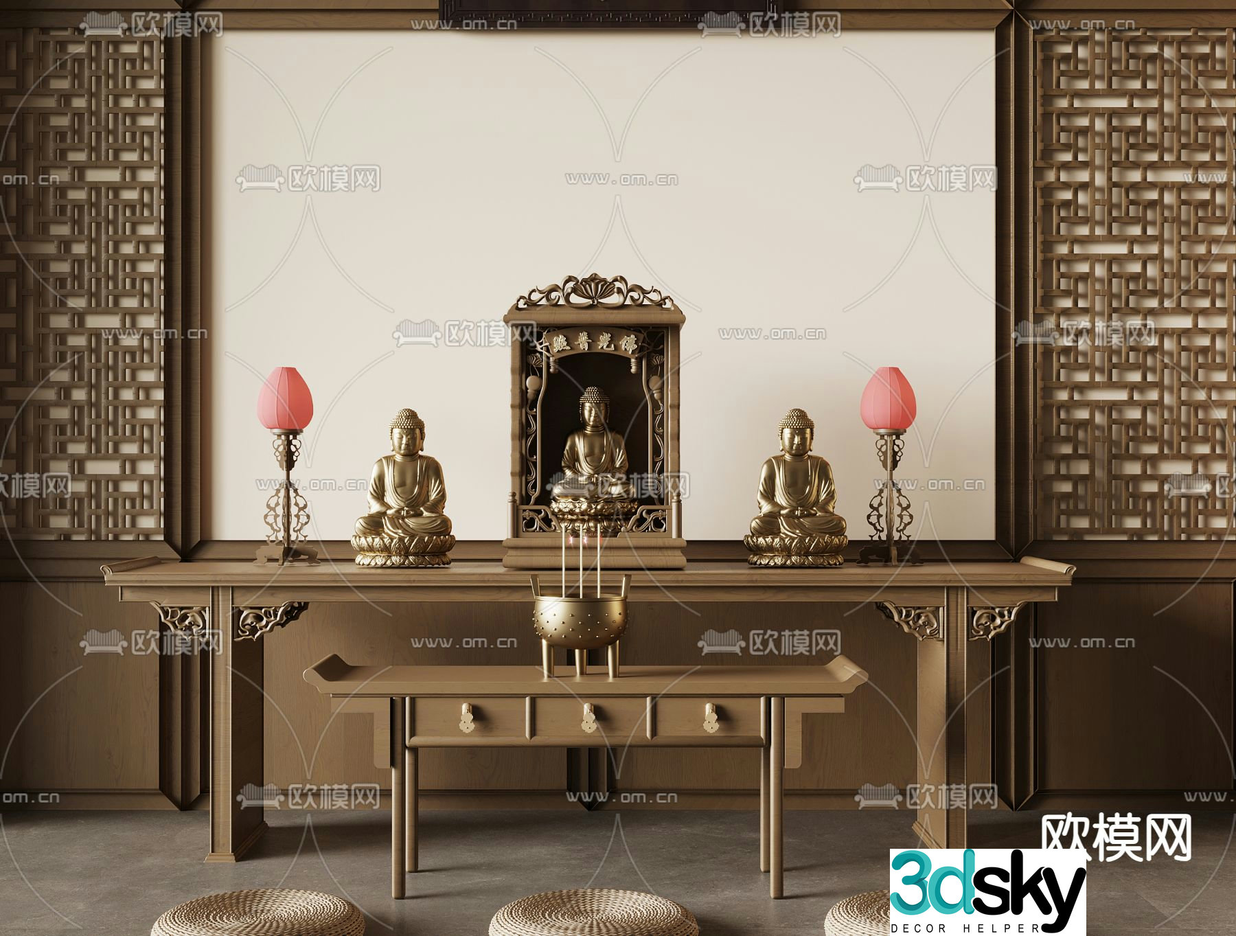 New Chinese style Buddhist niche 3D model of worship platform