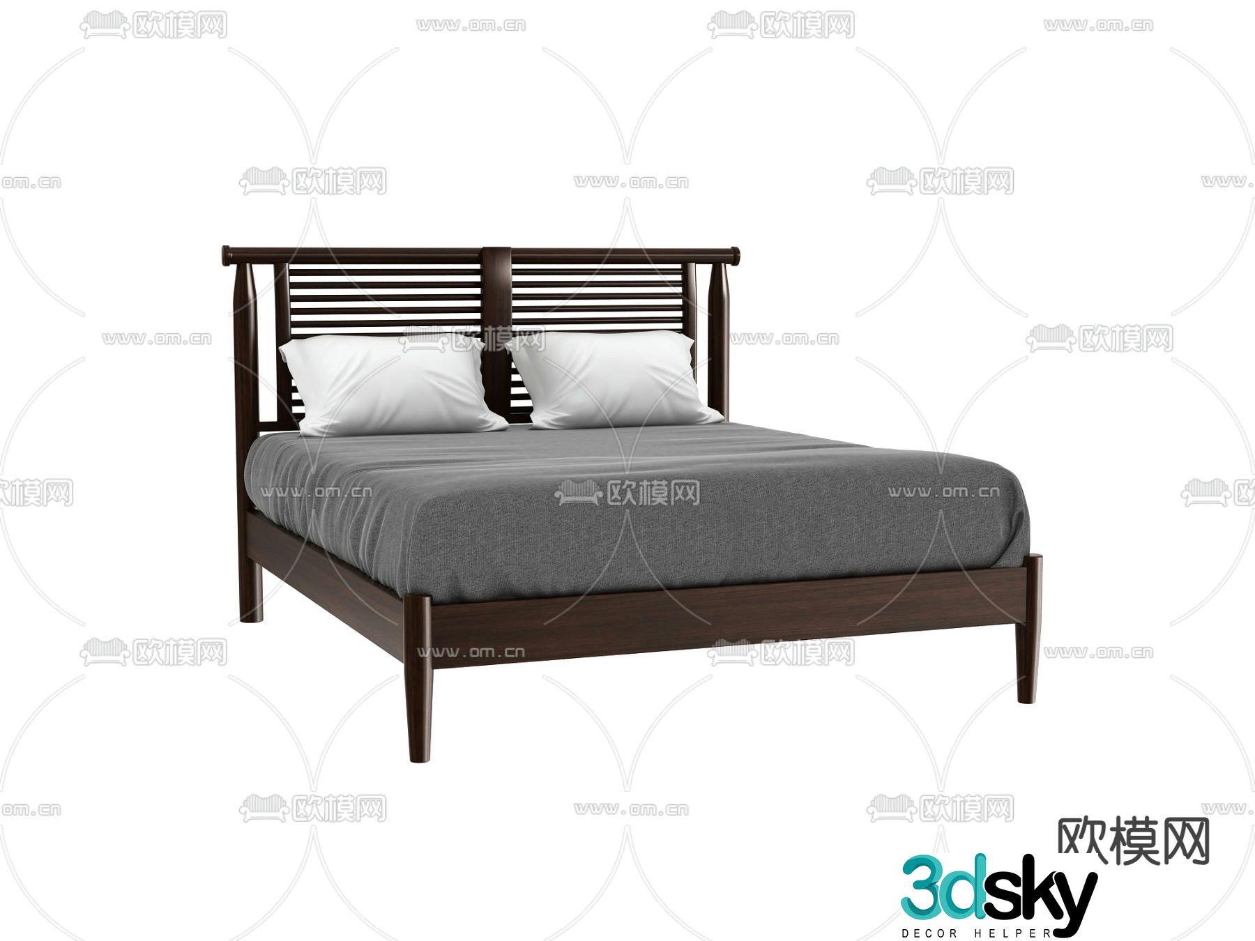 New Chinese style double bed 3d model